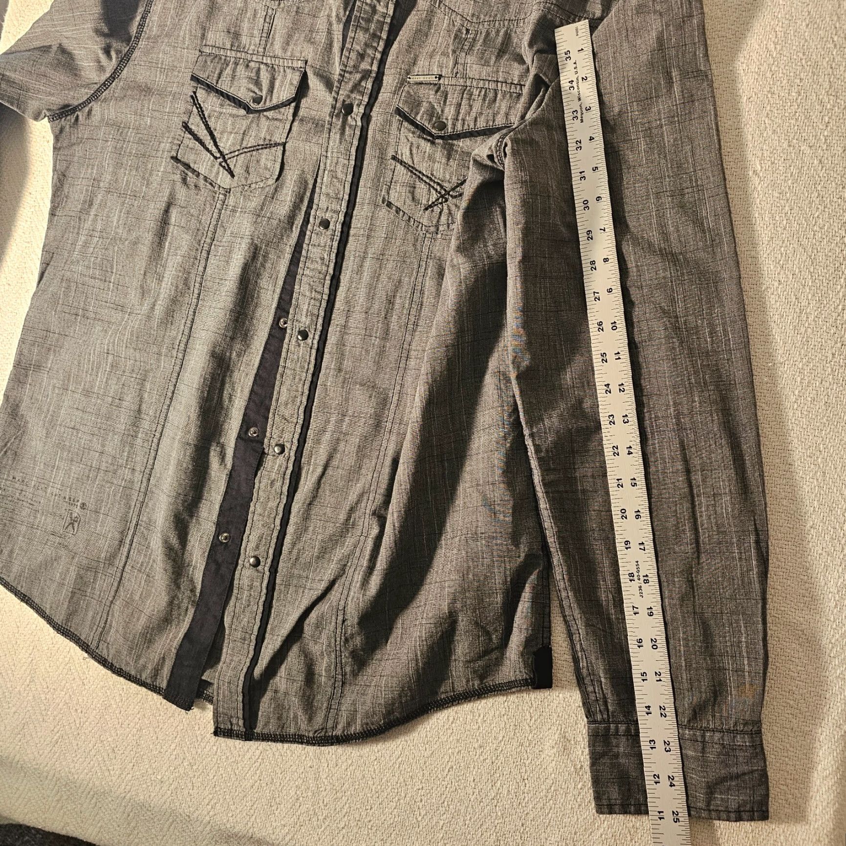 Marcs Marc Ecko Shirt Adult XL Gray Geo Plaid Button-Up Long Sleeve Casual Collared Cotton Mens Size US XL / EU 56 / 4 - 7 Thumbnail