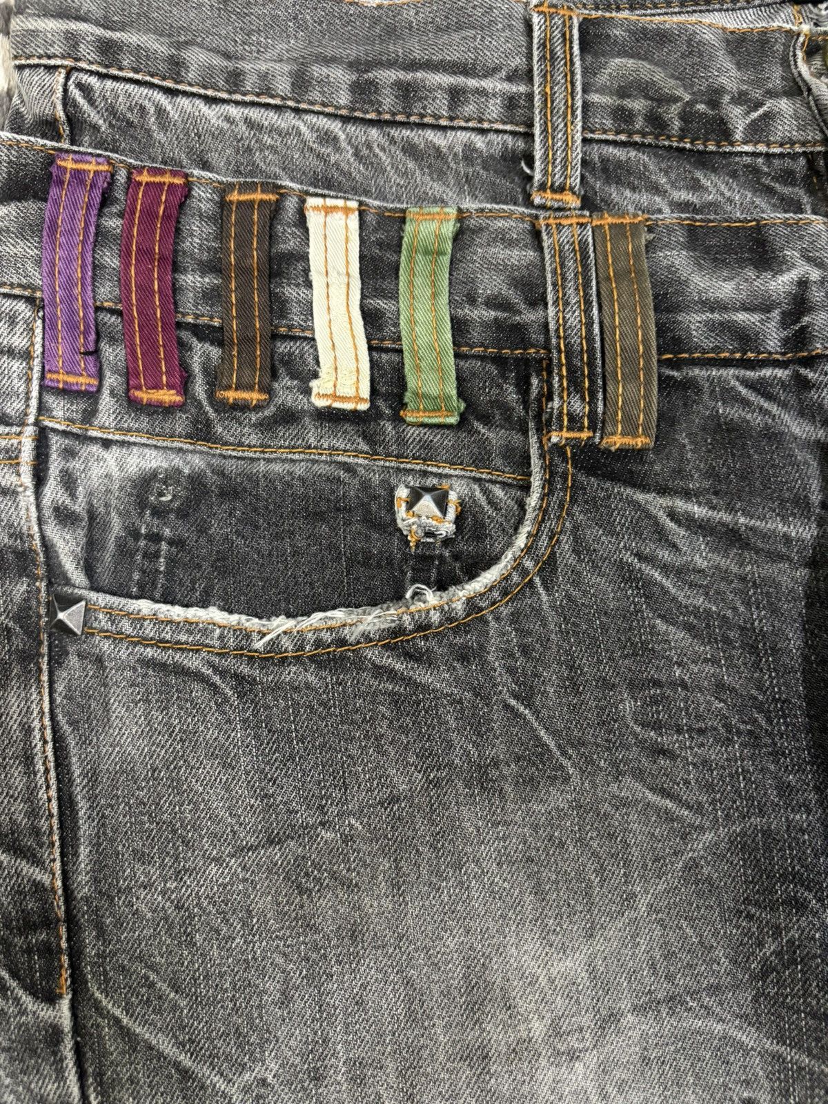 Hysteric Glamour Vintage Nylaus Double Waist Studded Cracked Wash Punk Jeans Size US 33 - 4 Thumbnail