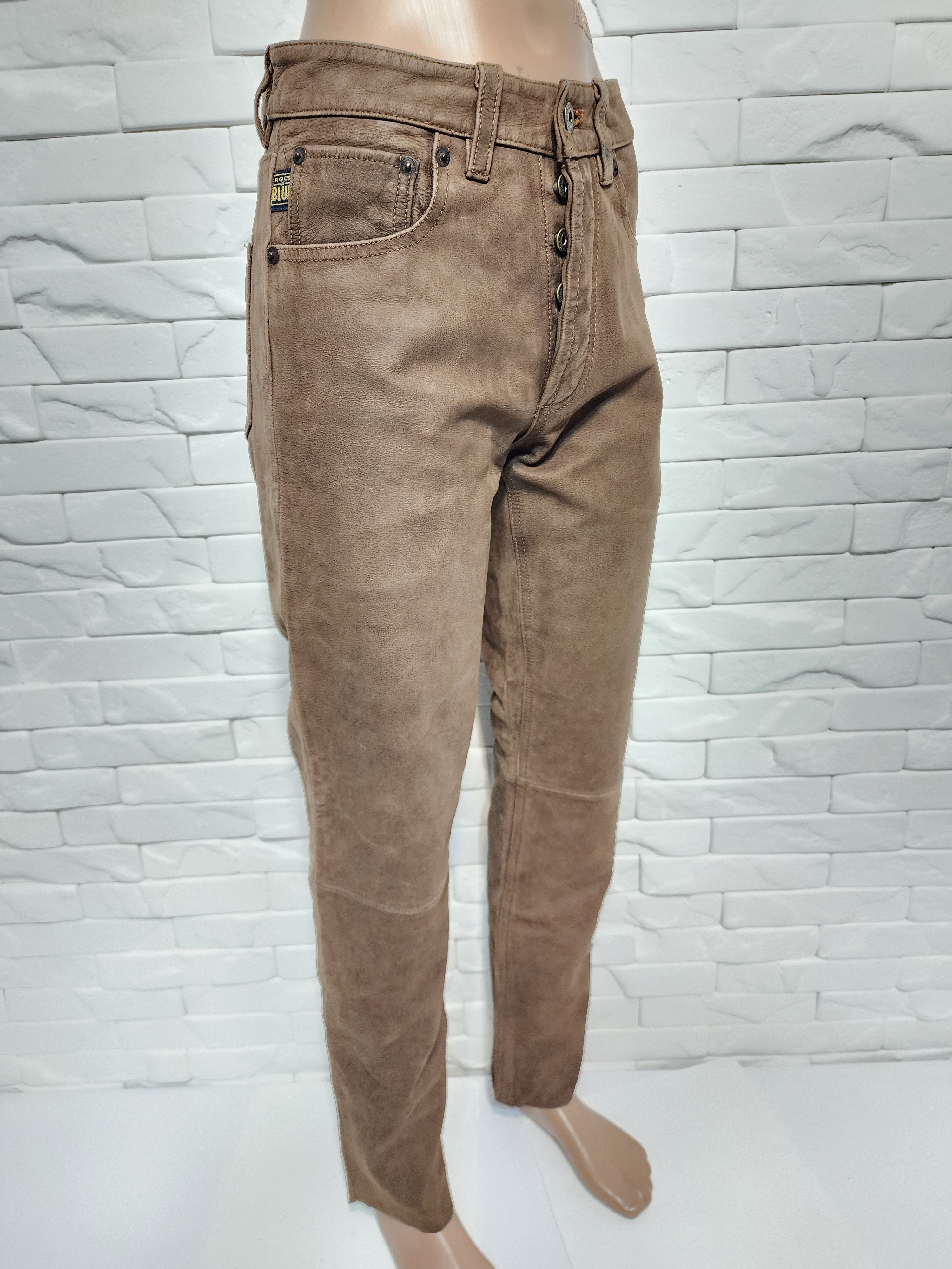 Genuine Leather Brown Nubuck Leather Pants - Denim Cut Size US 31 - 3 Thumbnail