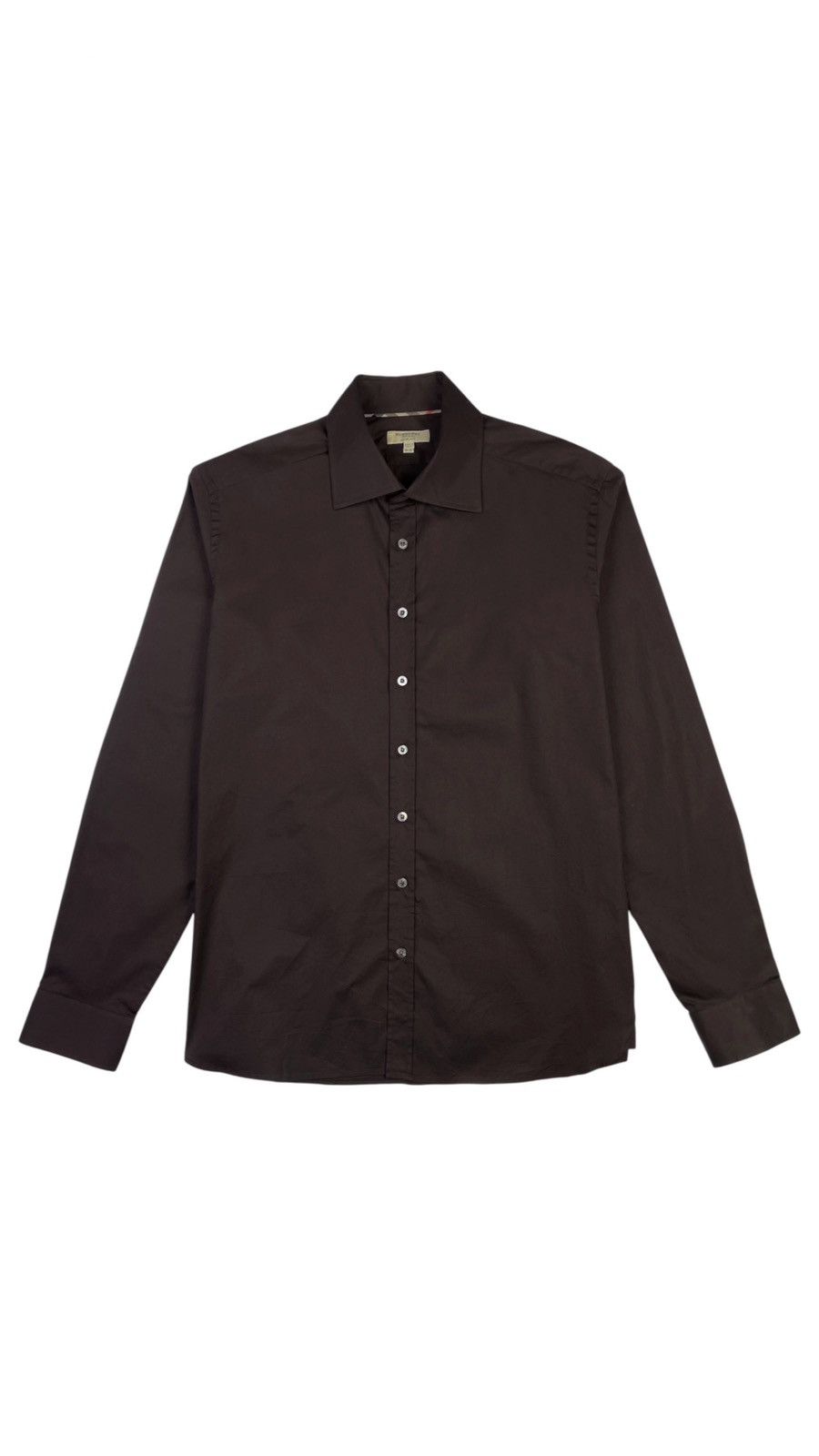 Burberry × Designer Burberry London Plain Brown Long Sleeve Button Up Shirt Size US L / EU 52-54 / 3 - 2 Thumbnail