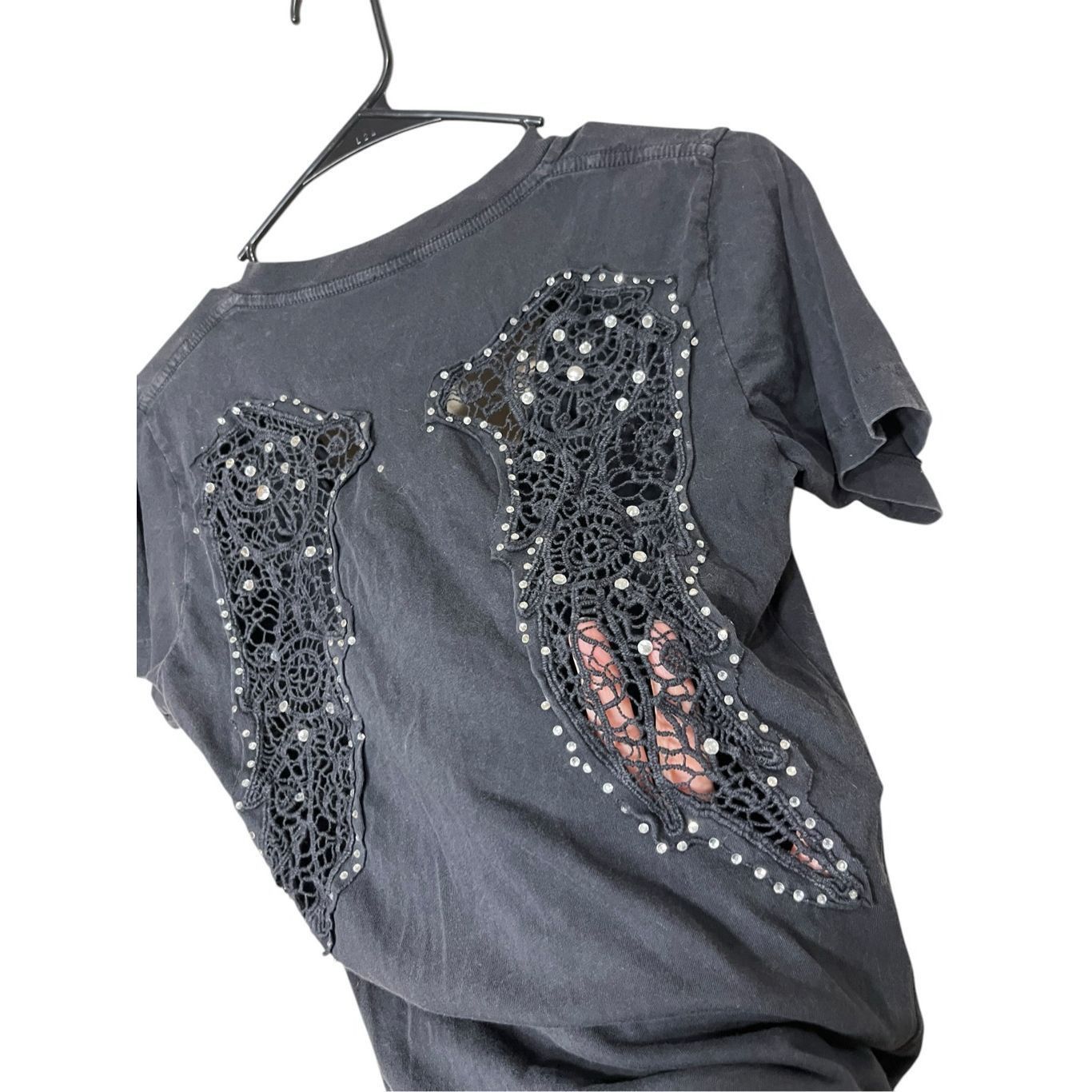 Affliction Affliction Black Angel Wings Bling Rhinestones Short Sleeve Shirt Size Small Size S / US 4 / IT 40 - 7 Thumbnail