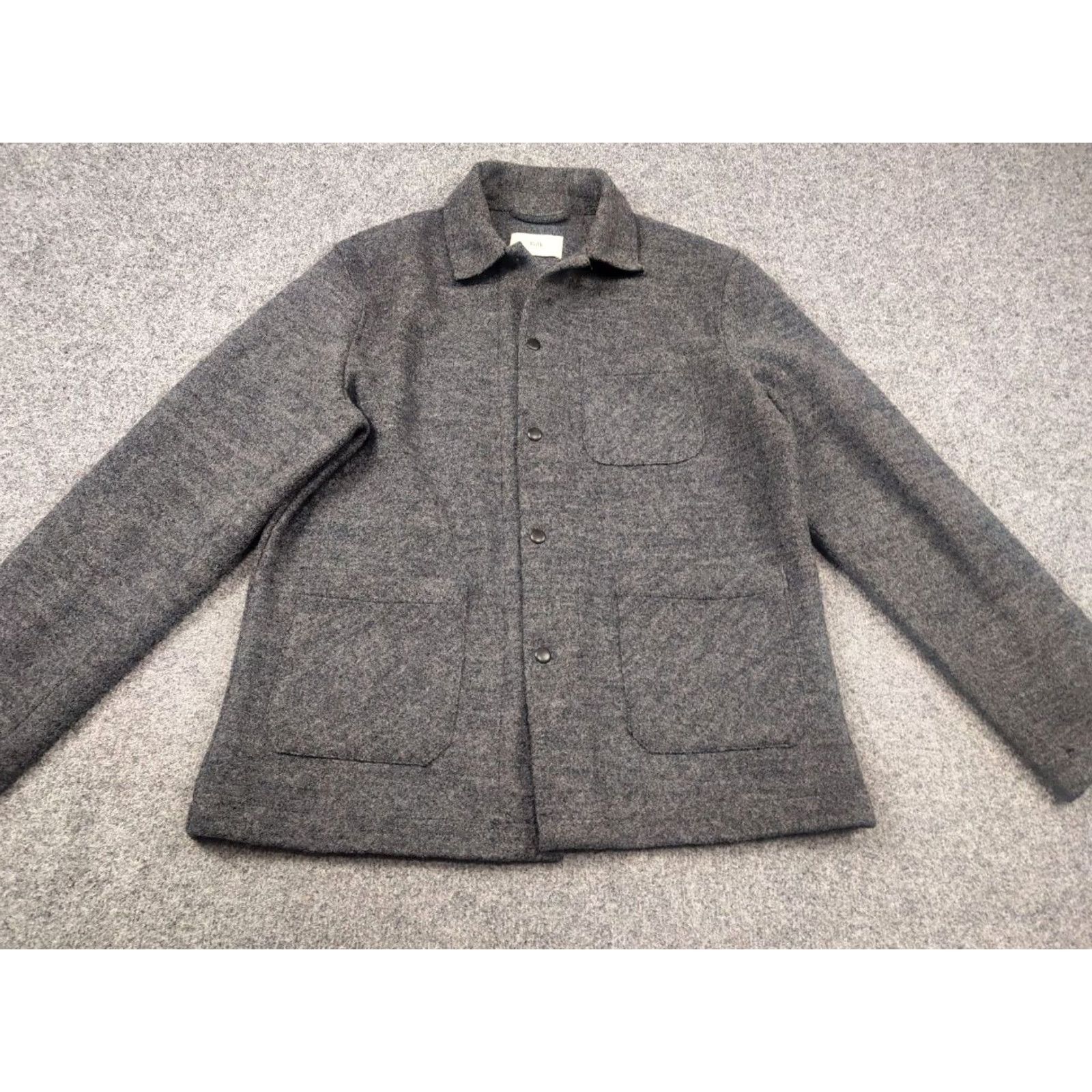 Folk Folk Design Chore Wool Blend Dark Gray Pocket Button Overshirt Jacket XL Men Gray Pocket Button Overshirt Size US XL / EU 56 / 4 - 3 Thumbnail
