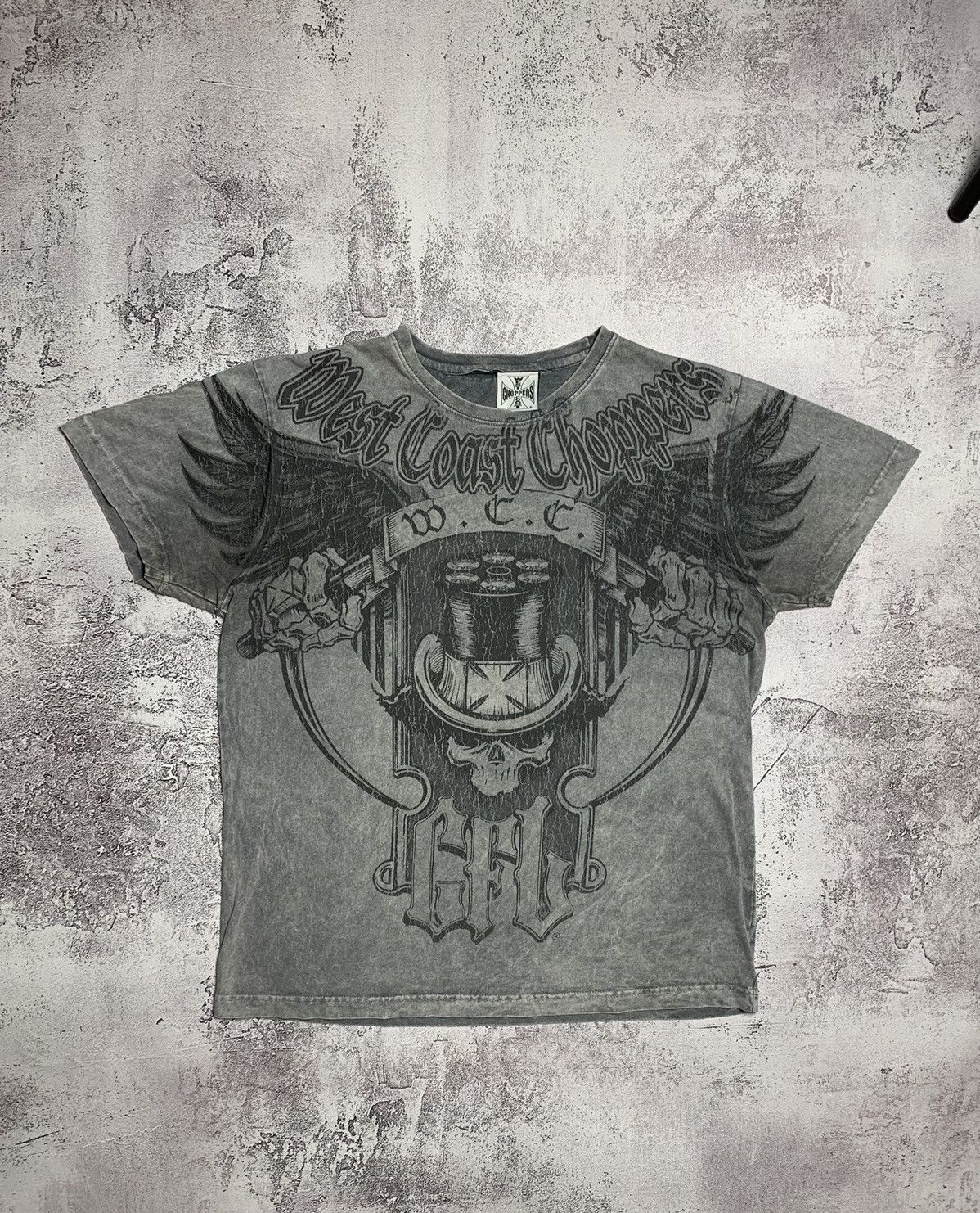 image of Y2K All Over Westcoast Choppers Distressed T-Shirt, Men's (Size Medium)