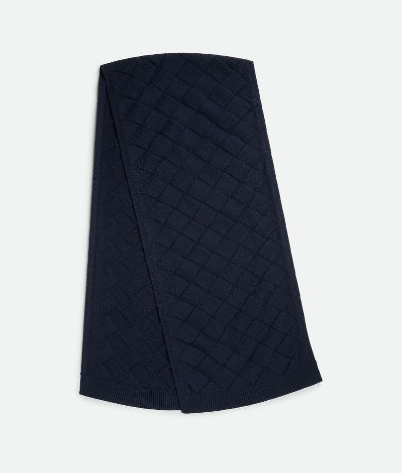 Bottega Veneta o1s1rm1125 Size: OS / Intreccio Wool Scarf in Navy Size ONE SIZE - 1 Preview