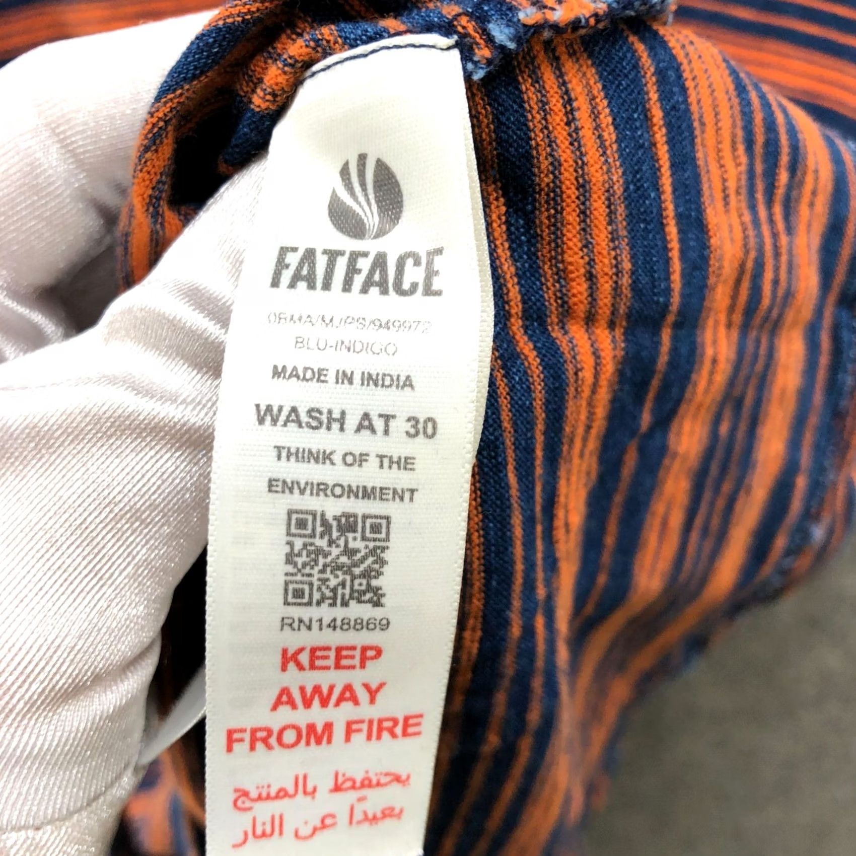 FatFace Fat Face T Shirt Mens XL Indigo Dye Short Sleeve Orange Blue Striped Cotton Crew Shirt Vintage? No Size US XL / EU 56 / 4 - 6 Thumbnail