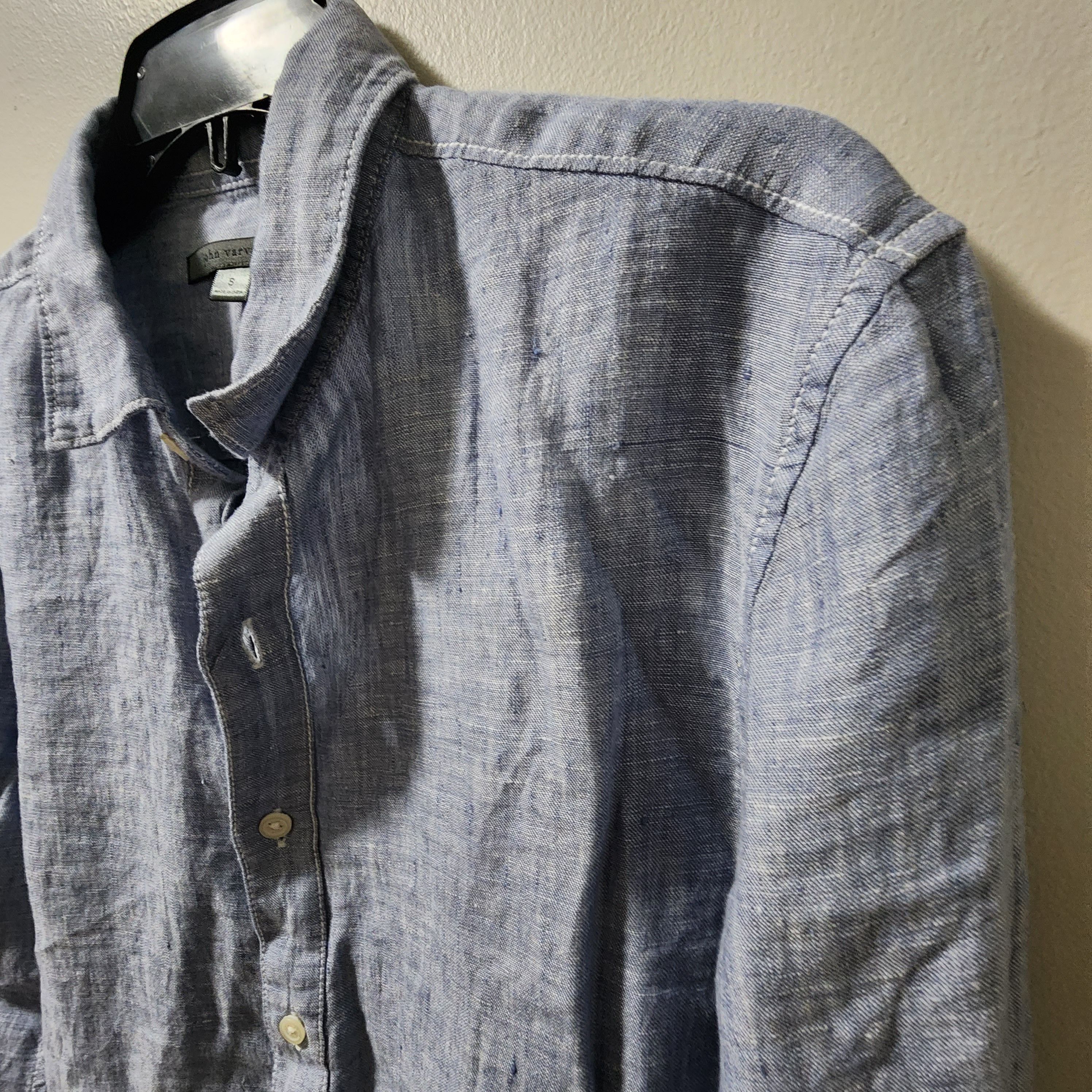 John Varvatos John Varvatos Men's Small Light Blue Linen Button-Down Shirt Size US S / EU 44-46 / 1 - 5 Thumbnail