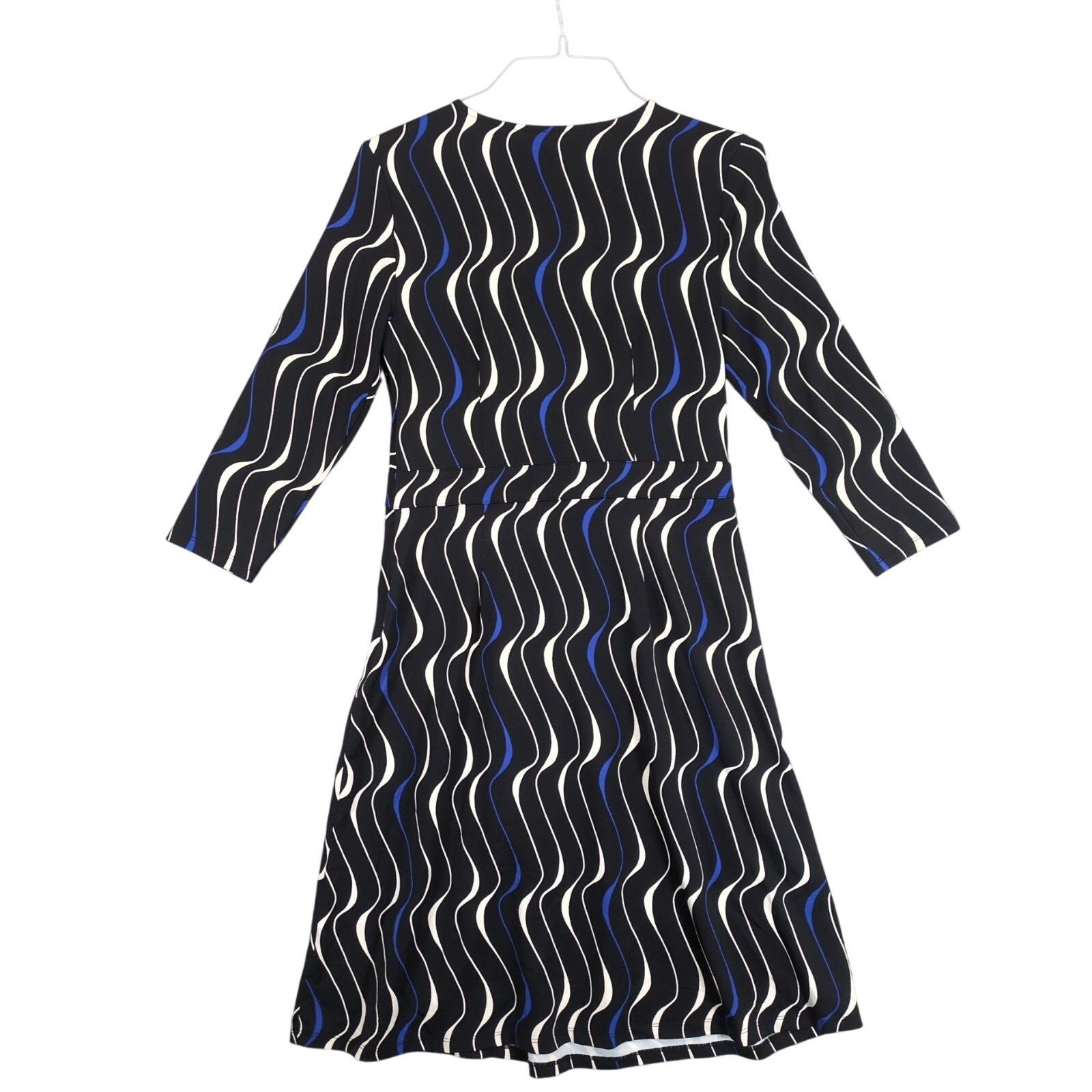 Vintage Vtg Talbots Sz 10 Black Whimsical Waves Wrap V Midi Dress Size L / US 10 / IT 46 - 3 Thumbnail