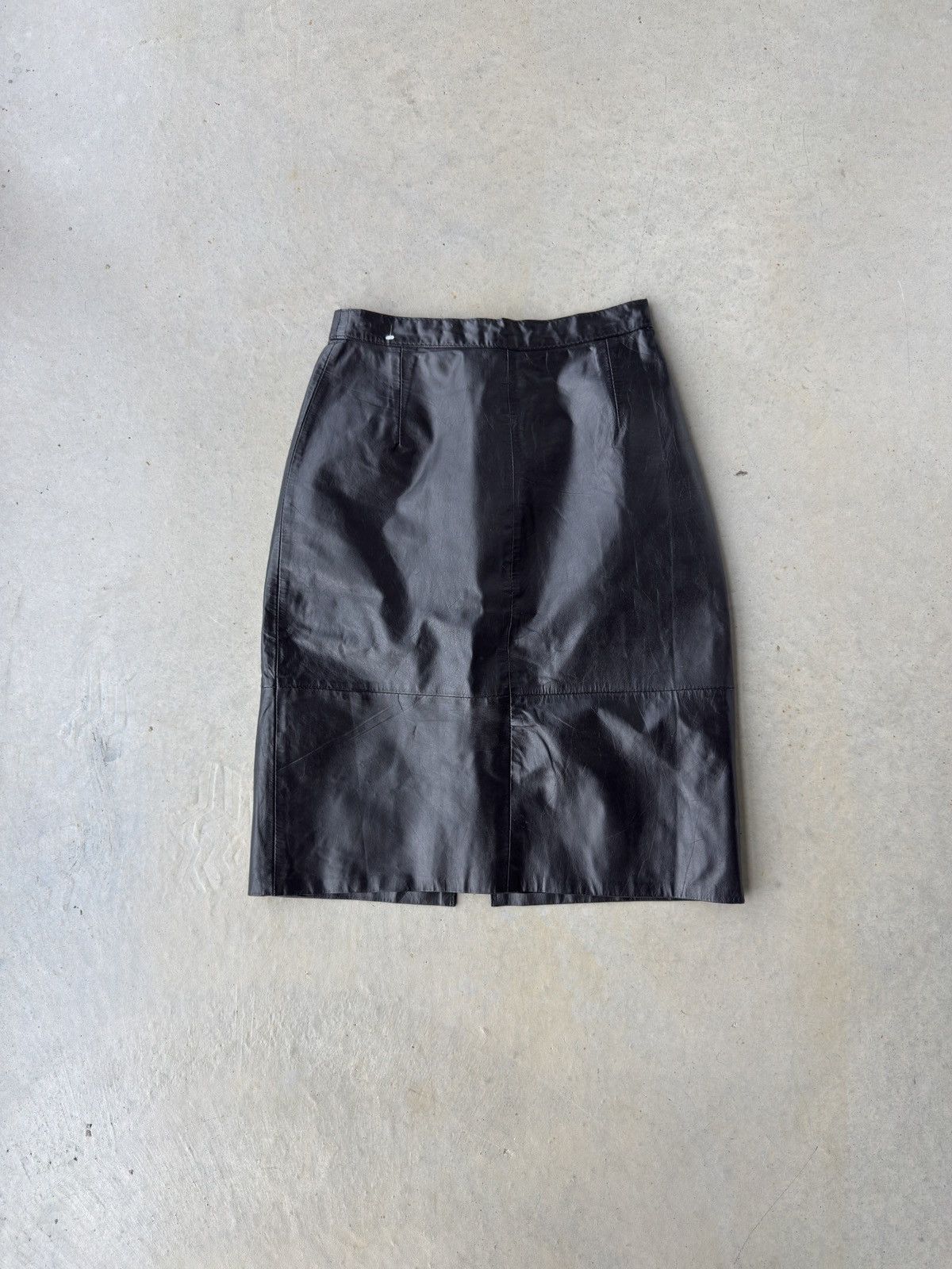 Vintage Vintage 90s Leather Midi Skirt Size 26" / US 2 / IT 38 - 2 Thumbnail