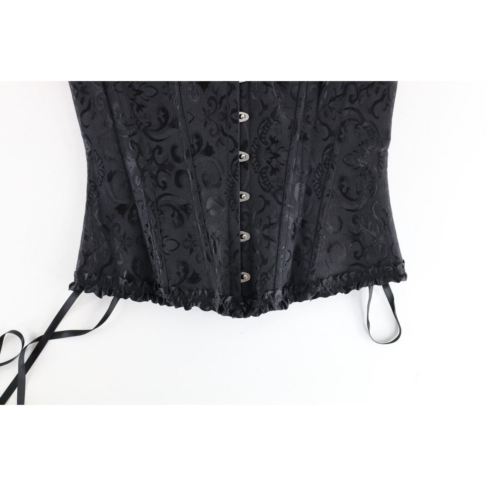 Vintage Vintage 90s Rockabilly Gothic Ruffled Satin Jacquard Corset Size XL / US 12-14 / IT 48-50 - 4 Thumbnail