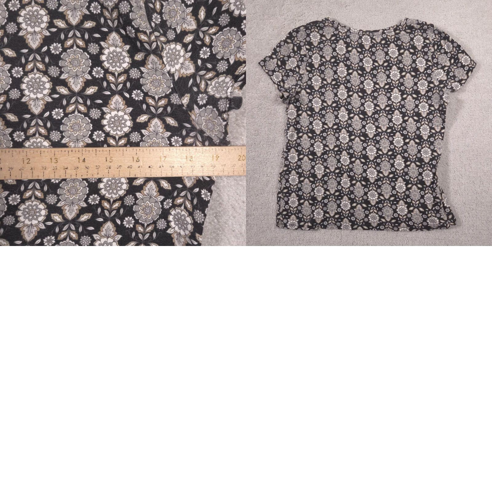 Croft & Barrow Croft & Barrow Shirt Womens Medium Black Floral Crew Neck Short Sleeve Tee Top Size M / US 6-8 / IT 42-44 - 8 Thumbnail