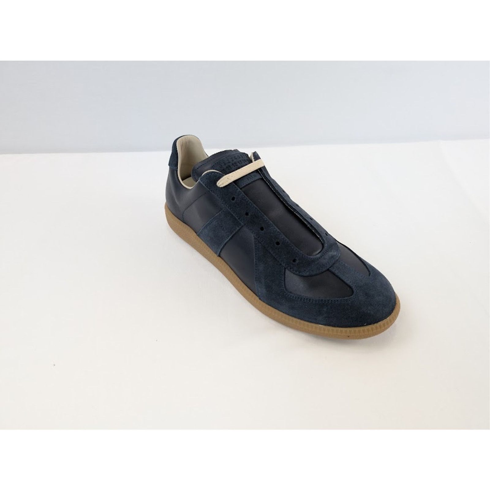 Maison Margiela o1rshd1 Q:2 / Leather-Suede Replica Sneakers Dark Navy Blue Size US 11 / EU 44 - 4 Thumbnail