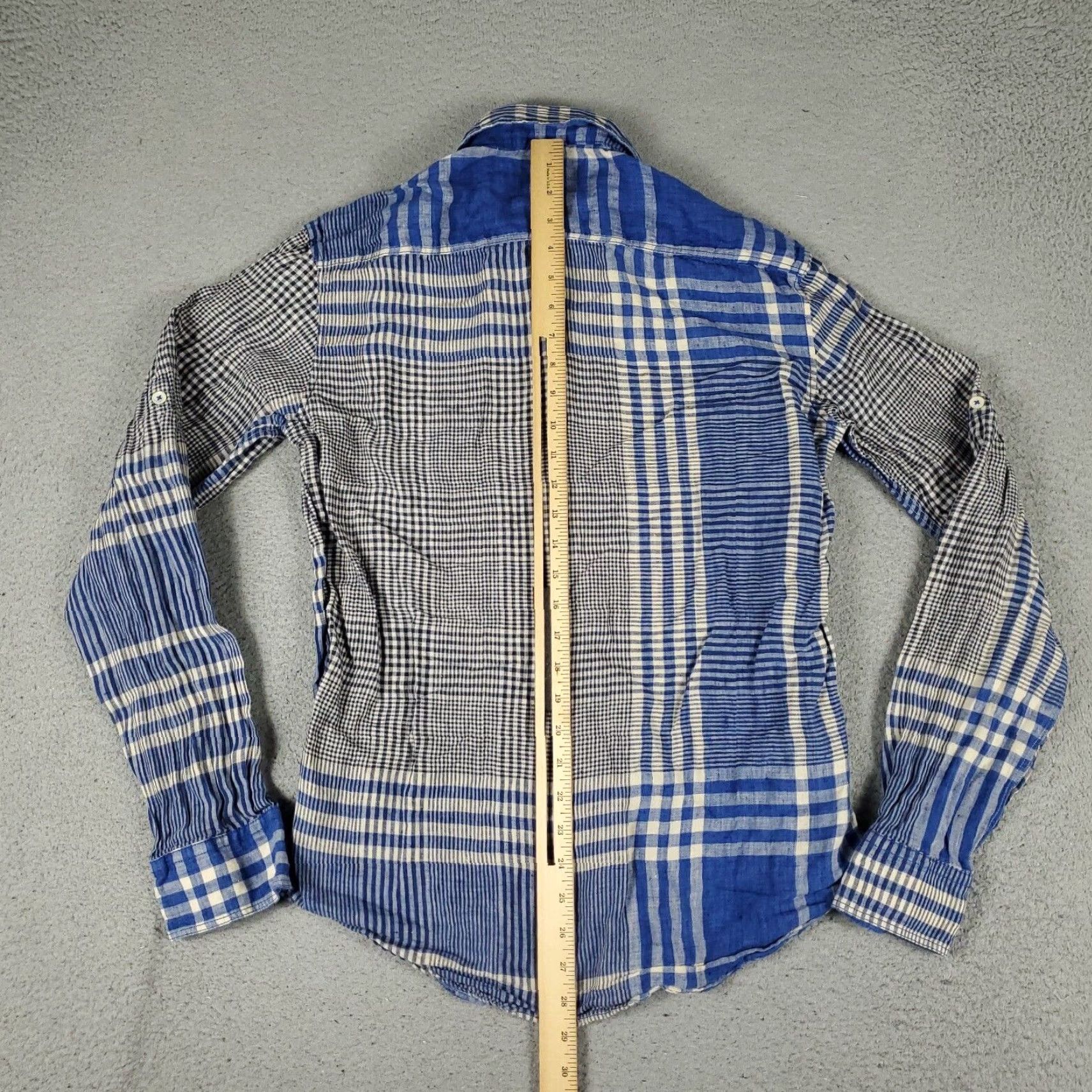BUGATCHI VINTAGE Bugatchi Uomo Men's Shirt Small Blue Plaid Linen Long Sleeve Button Up Business Casual Formal Wedding Men Size US S / EU 44-46 / 1 - 3 Thumbnail
