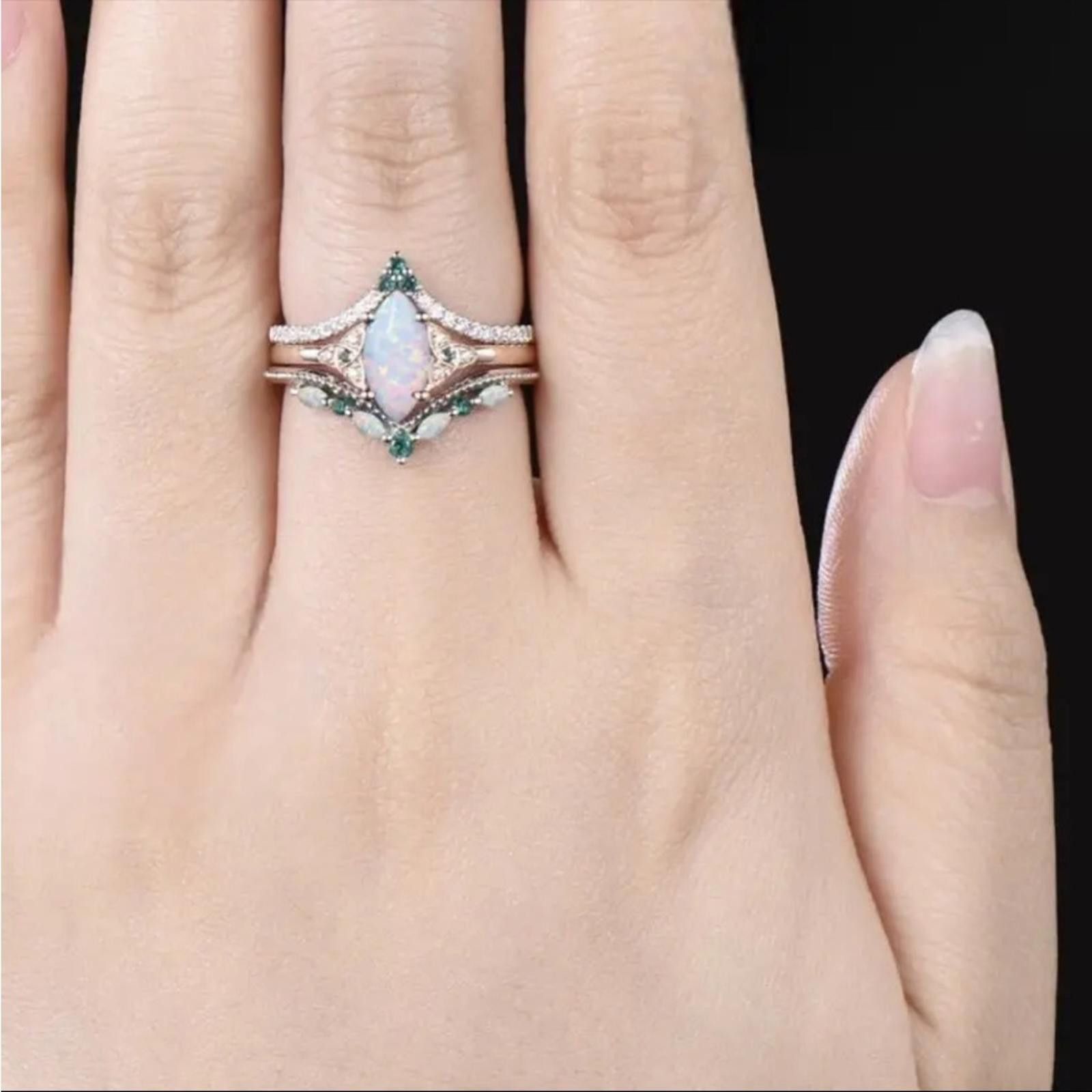 Designer Opal and Crystal Women's Ring Set Size 6 Size ONE SIZE - 6 Thumbnail