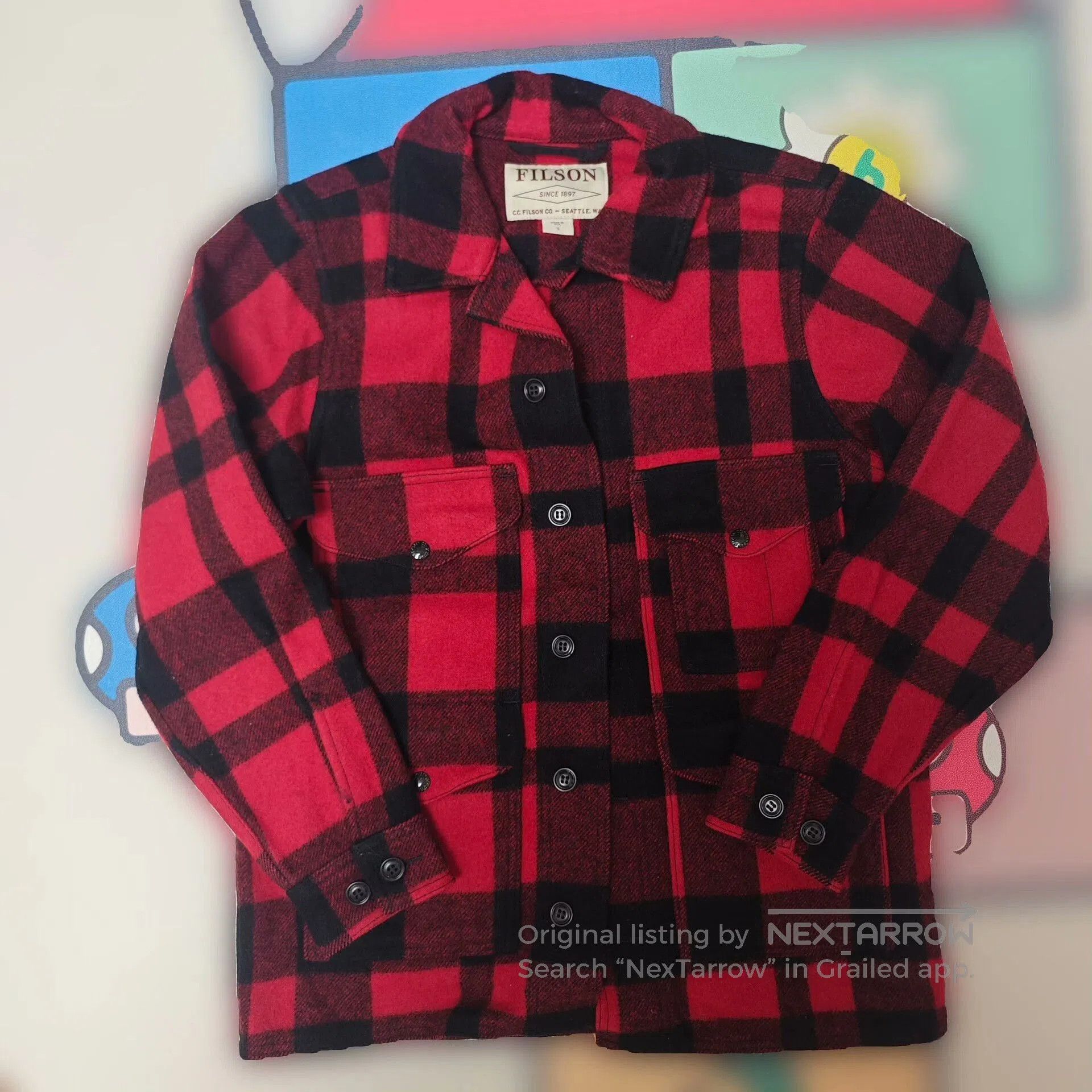 FILSON Red Black Plaid Wool Cruiser Jacket S.