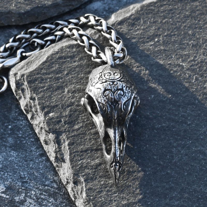 Jewelry Gothic Raven Skull Norse Odin Huginn and Muninn Necklace Size ONE SIZE - 3 Thumbnail