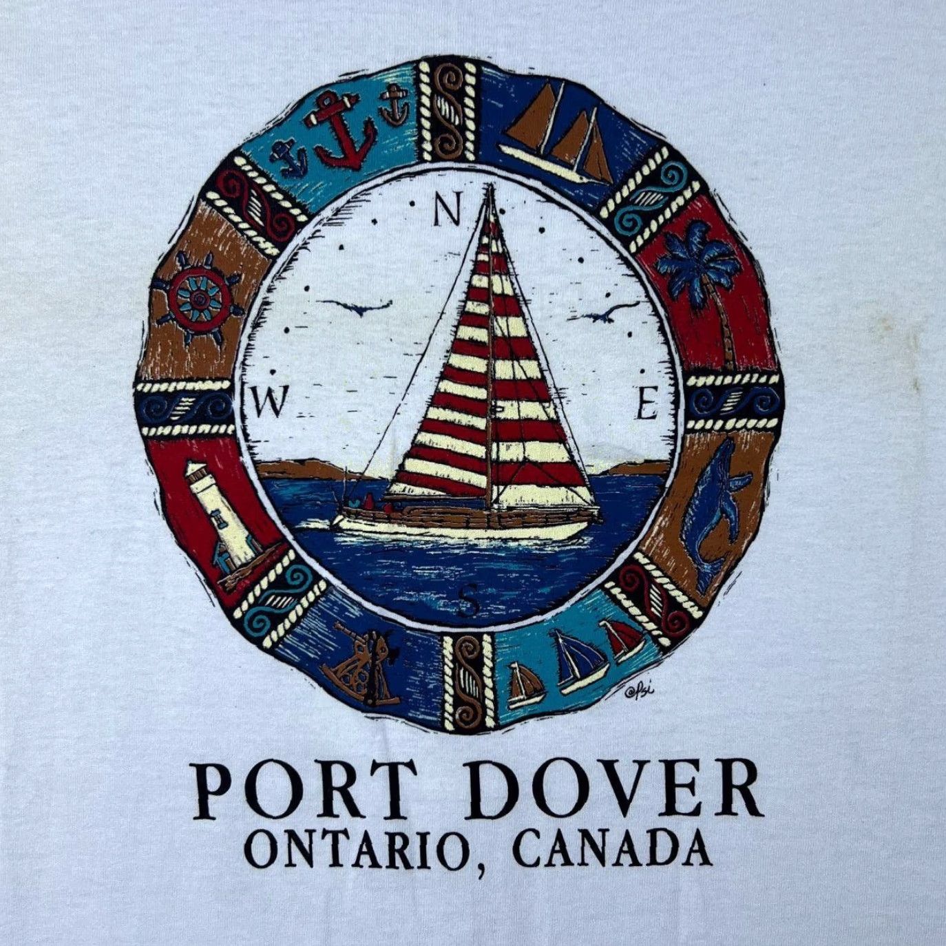 Fruit Of The Loom VINTAGE Port Dover Ontario, Canada Souvenir Graphic White Single Stitch T-Shirt Large Mens Cotton Fruit of the Loom Size US L / EU 52-54 / 3 - 3 Thumbnail
