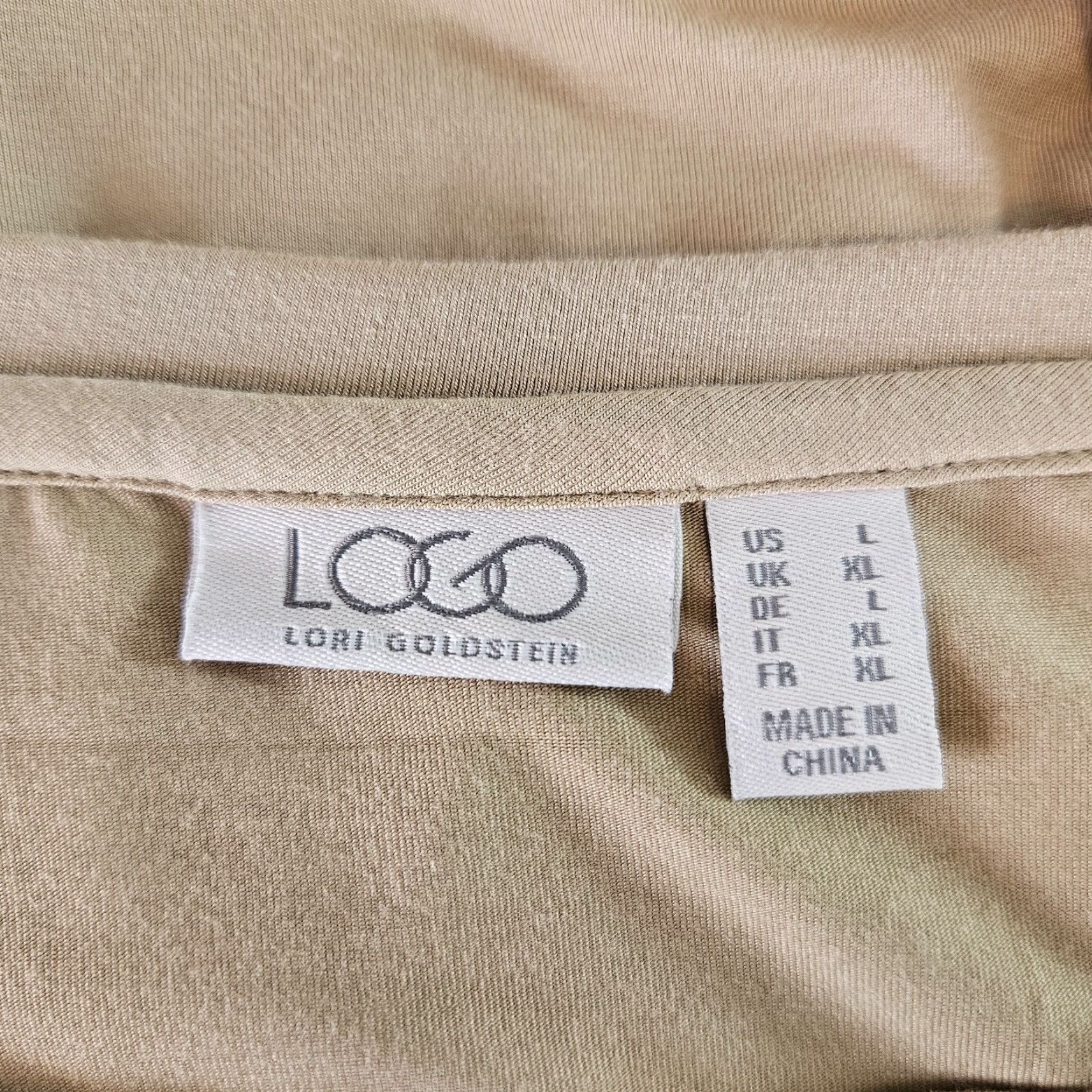 Vintage LOGO Lori Goldstein Womens Top Sz Large Tan 3/4 Sleeve Asymmetrical Hem Blouse Knit Shirt Womens Large Tan 3/4 Sleeve LOGO by Lori Goldstein Size L / US 10 / IT 46 - 5 Thumbnail