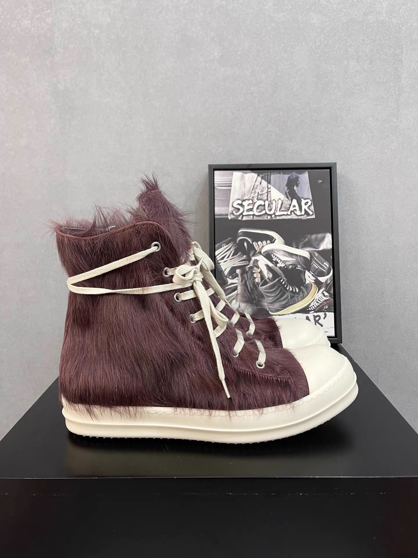 Rick Owens Rick Owens Purple Hair Leather High-Top Sneakers K34 Size US 6 / IT 36 - 2 Thumbnail