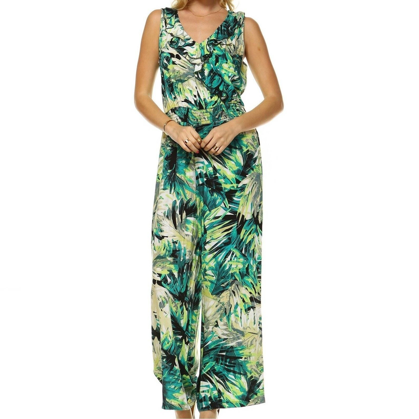 Other Marcelle Margaux Tropical Leaf Print Sleeveless Jumpsuit Size 26" / US 2 / IT 38 - 1 Thumbnail