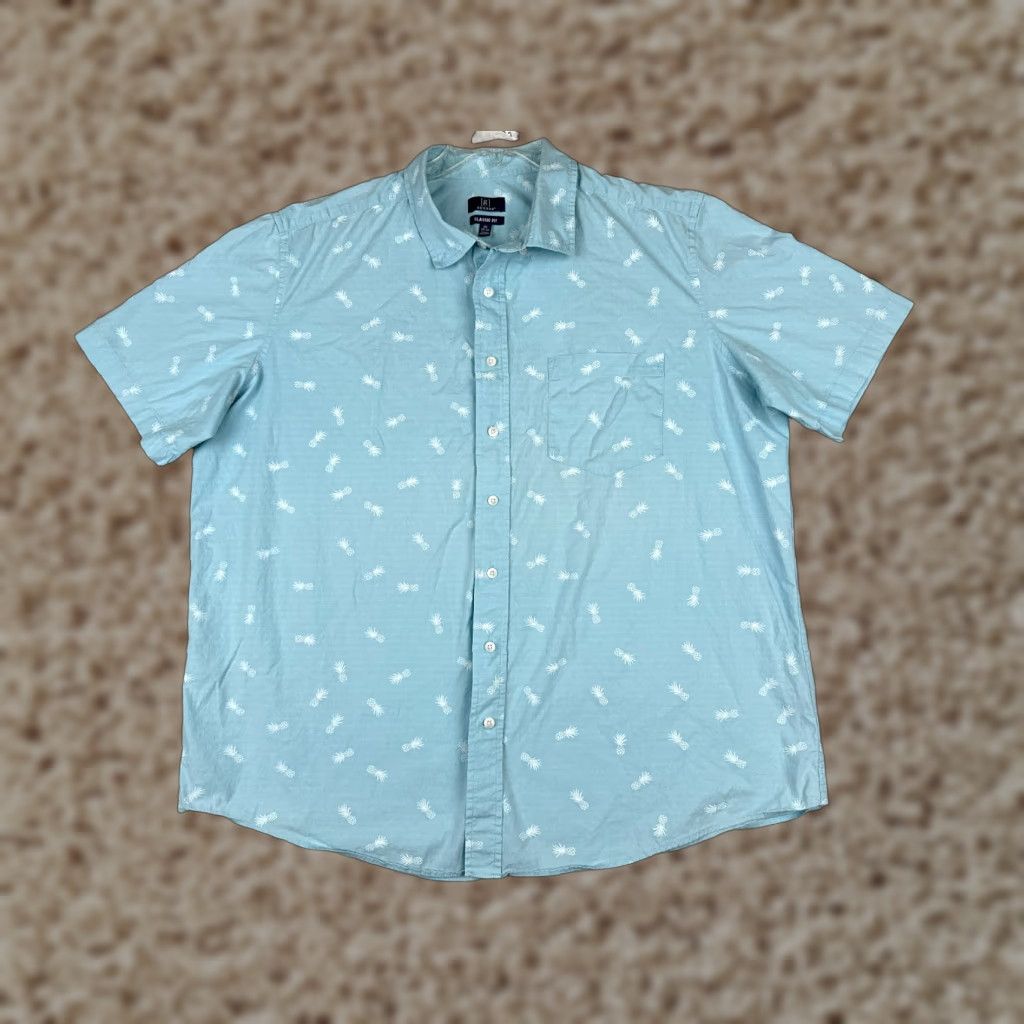 George George Shirt Adult 2XL Blue Pineapple Cotton Blend Hawaiian Classic Fit Button-Up Short Sleeve Mens Size US XXL / EU 58 / 5 - 1 Thumbnail