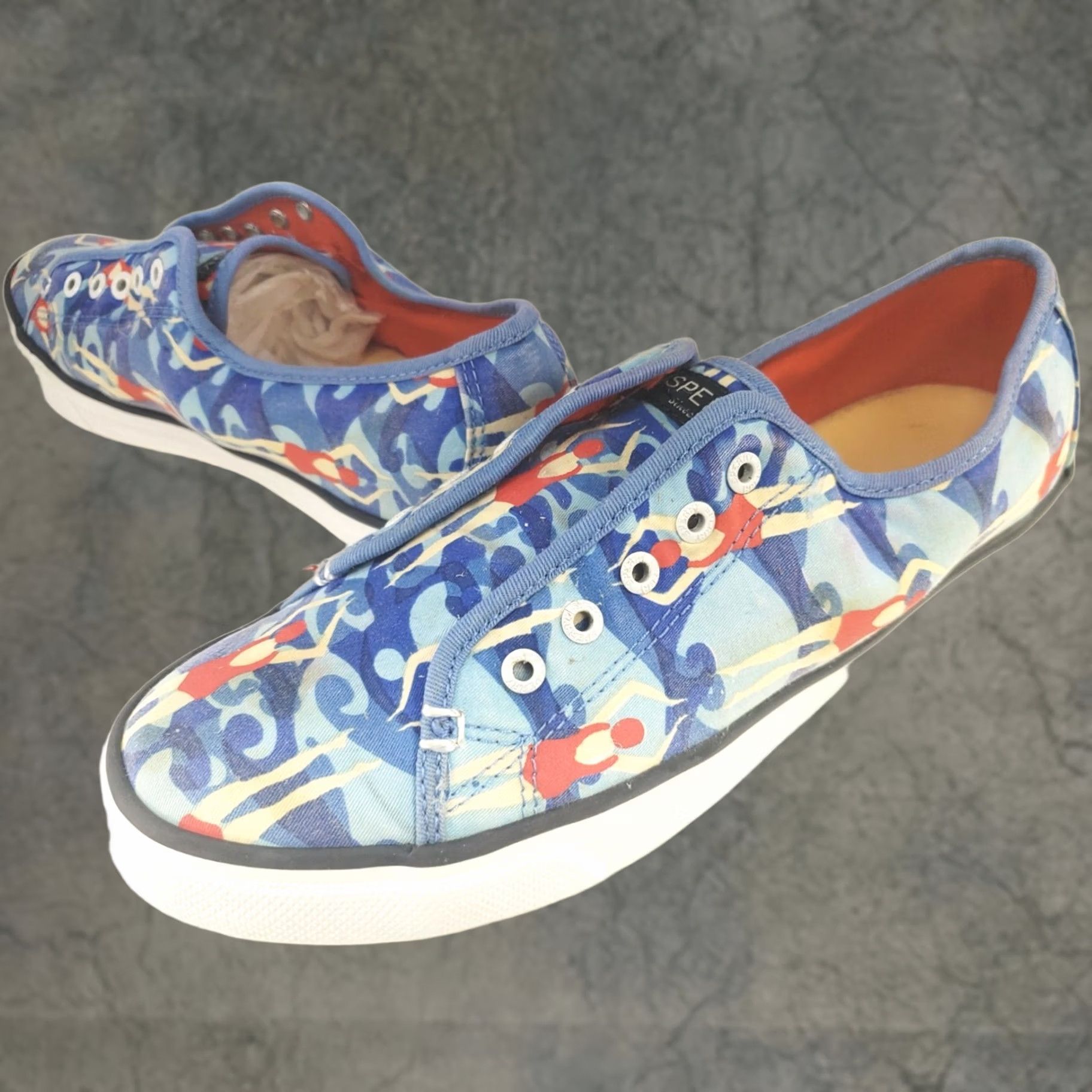 Sperry Sperry Top-Sider Women's Size 9M Sneaker Athletic Swimming Blue Casual Slip On Canvas Rubber Logo Swimmer Pattern Top Sider Size US 9 / IT 39 - 1 Thumbnail