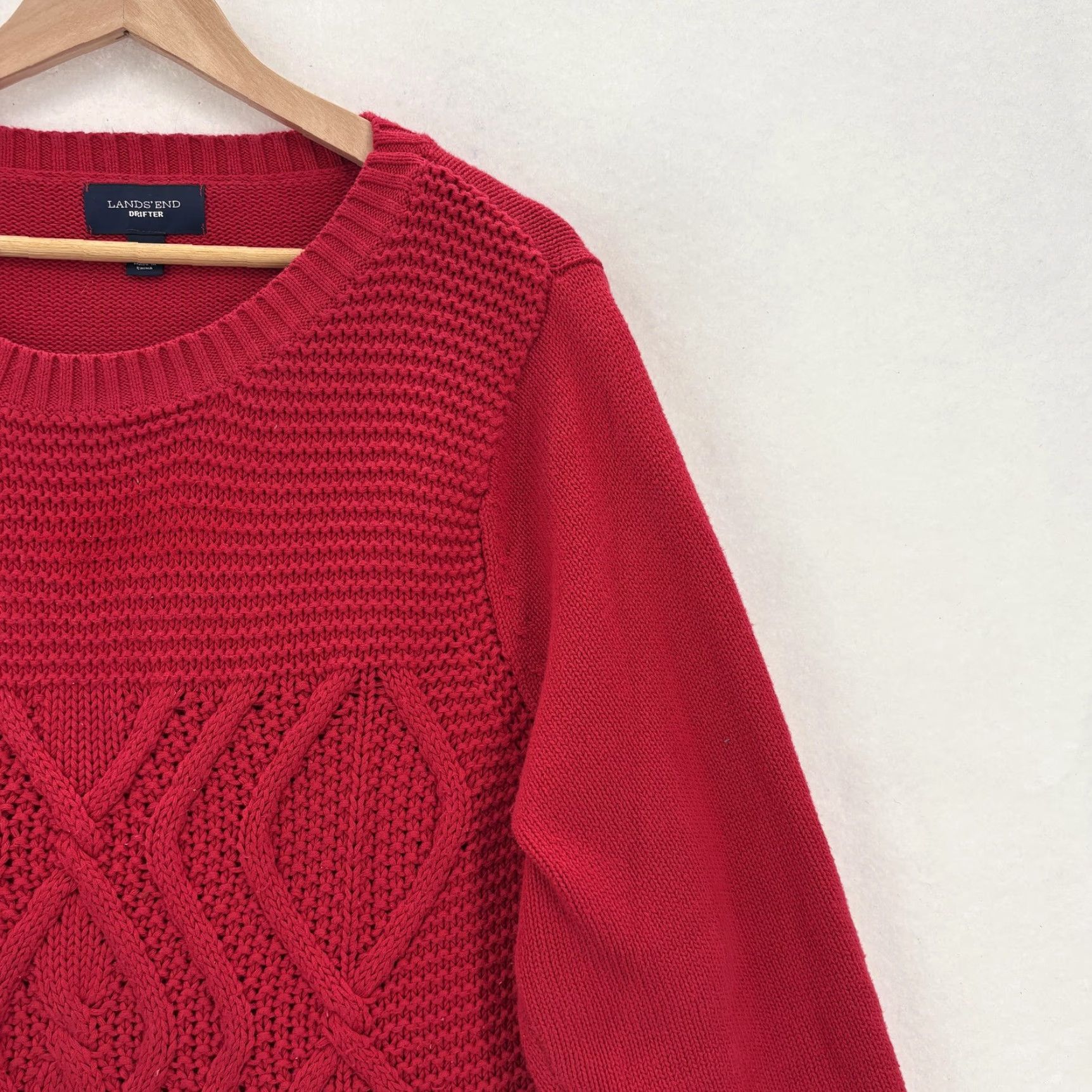 Lands' End Lands' End Sweater Womens 1X Red Drifter Cable Knit Tunic High Low Hem Cotton Size XL / US 12-14 / IT 48-50 - 2 Thumbnail