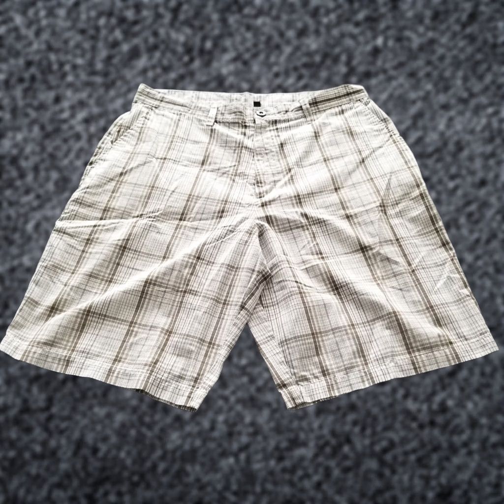Subculture Men's Casual White/Tan Plaid Shorts Size 34 Flat-Front Lightweight