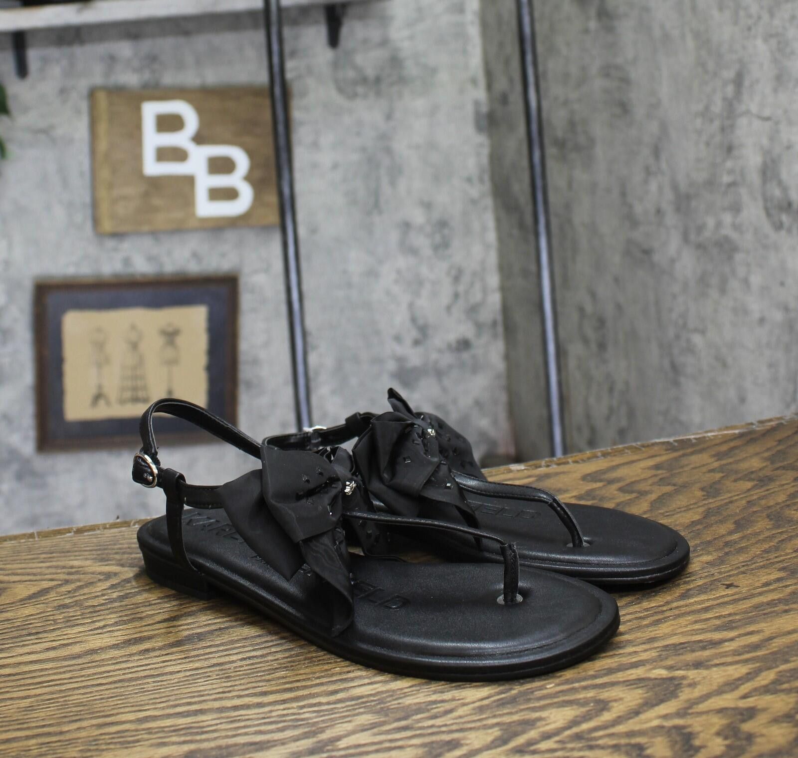 Karl Lagerfeld Nwt Karl Lagerfeld Studded Bow Thong Sandal Slide Black 9m Size US 9 / IT 39 - 1 Thumbnail