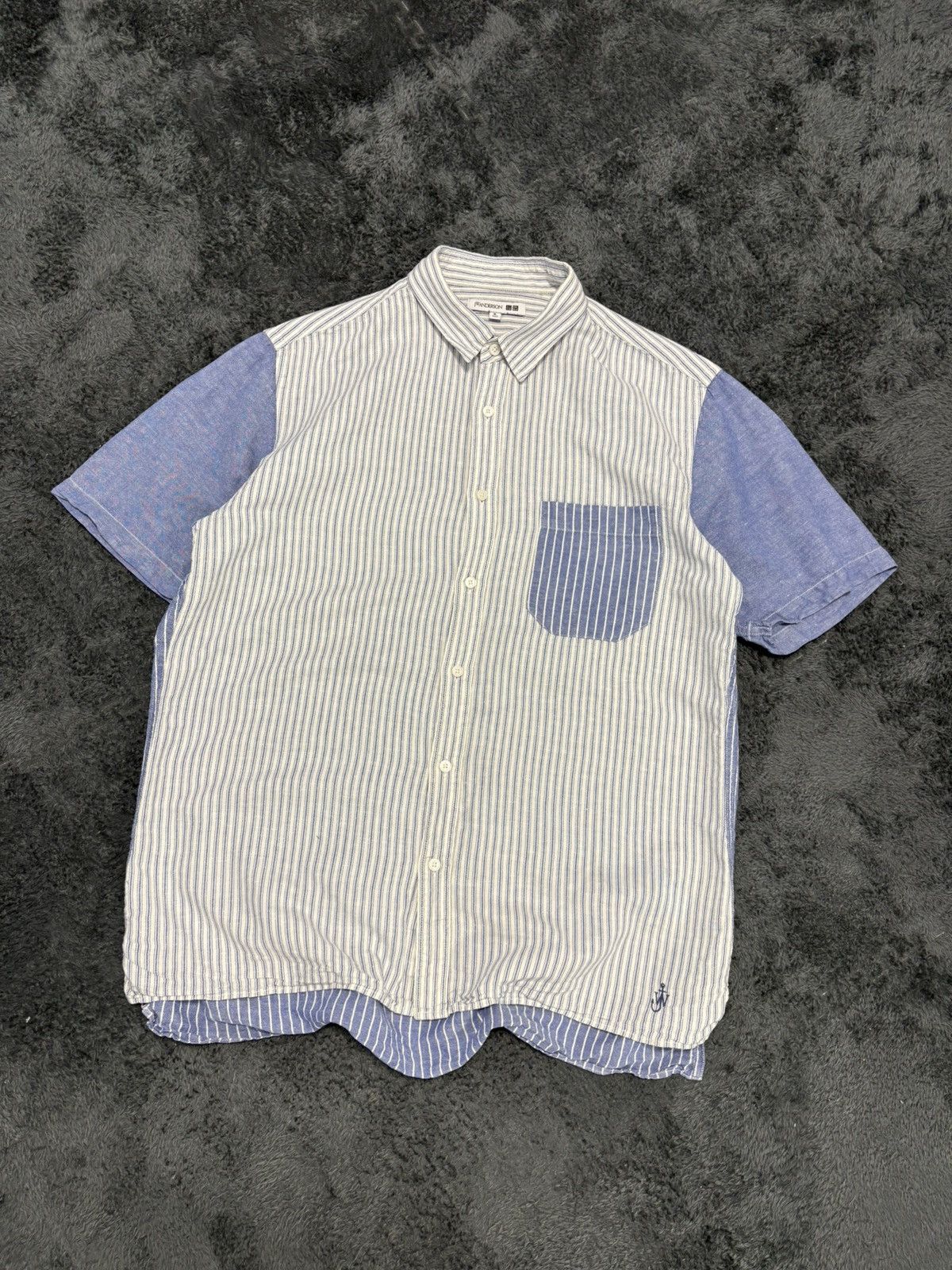JW Anderson × Uniqlo JW Anderson Uniqlo Linen Striped Patchwork Shirt Size US XL / EU 56 / 4 - 1 Thumbnail