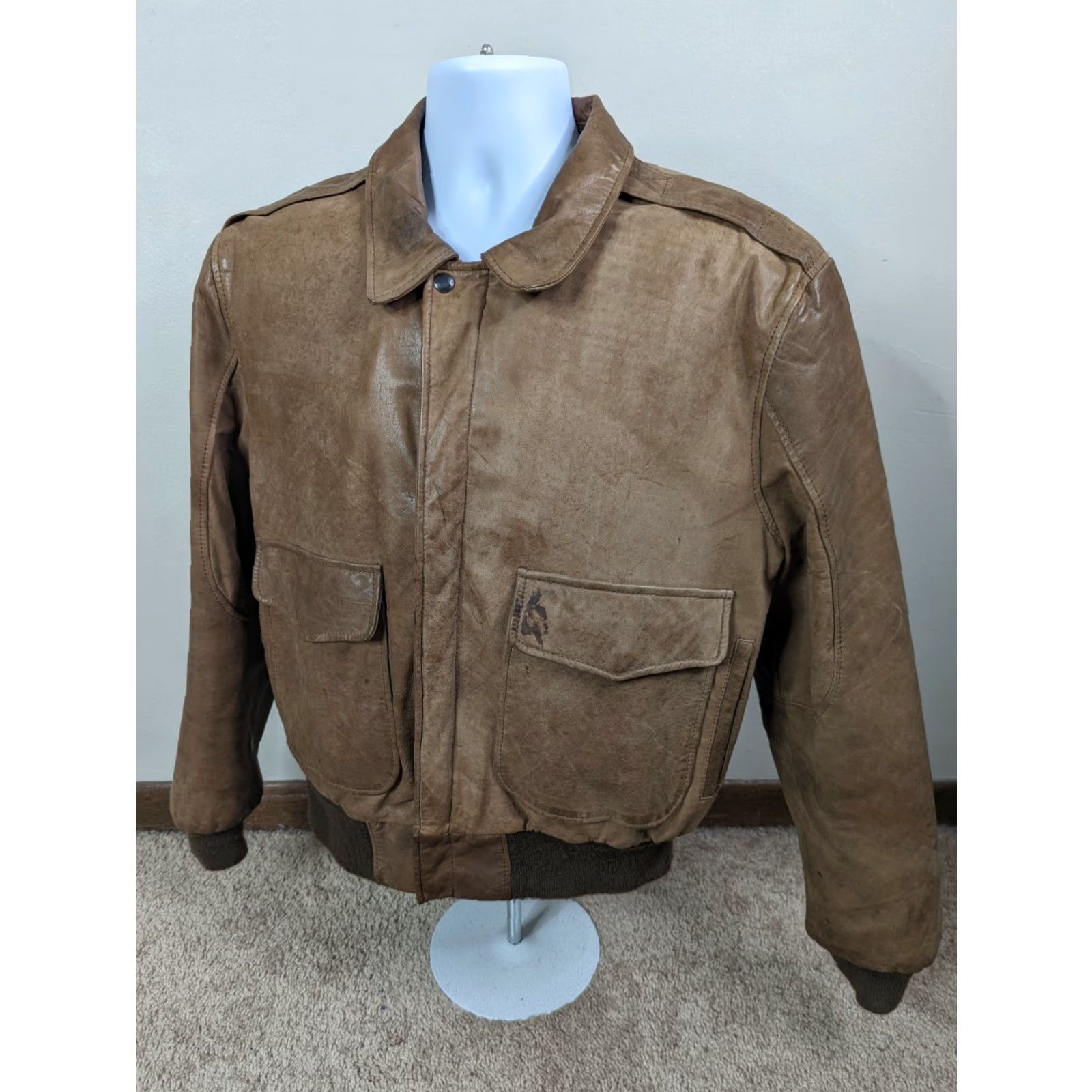 Vintage VINTAGE OAKTON LIMITED Leather Aviator Bomber Jacket Mens L Brown Fur Collar Bomber Style Leather Coat Size US L / EU 52-54 / 3 - 4 Thumbnail