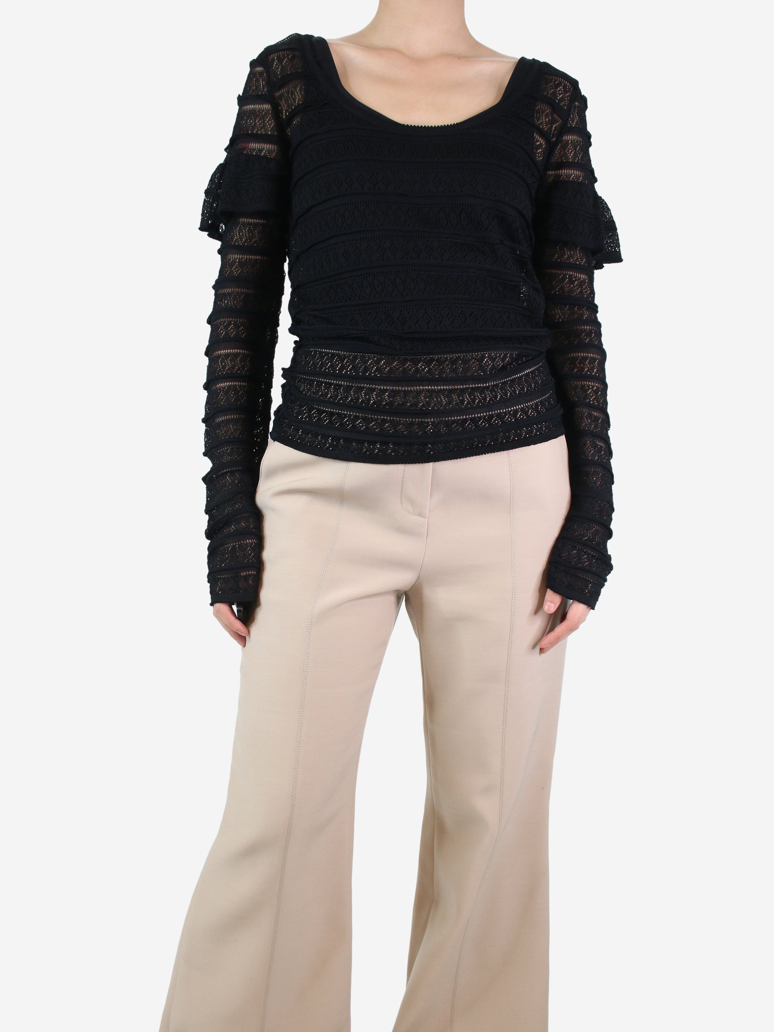 image of Chloe Black Ruffle Lace Top - Size Uk 12, Women's