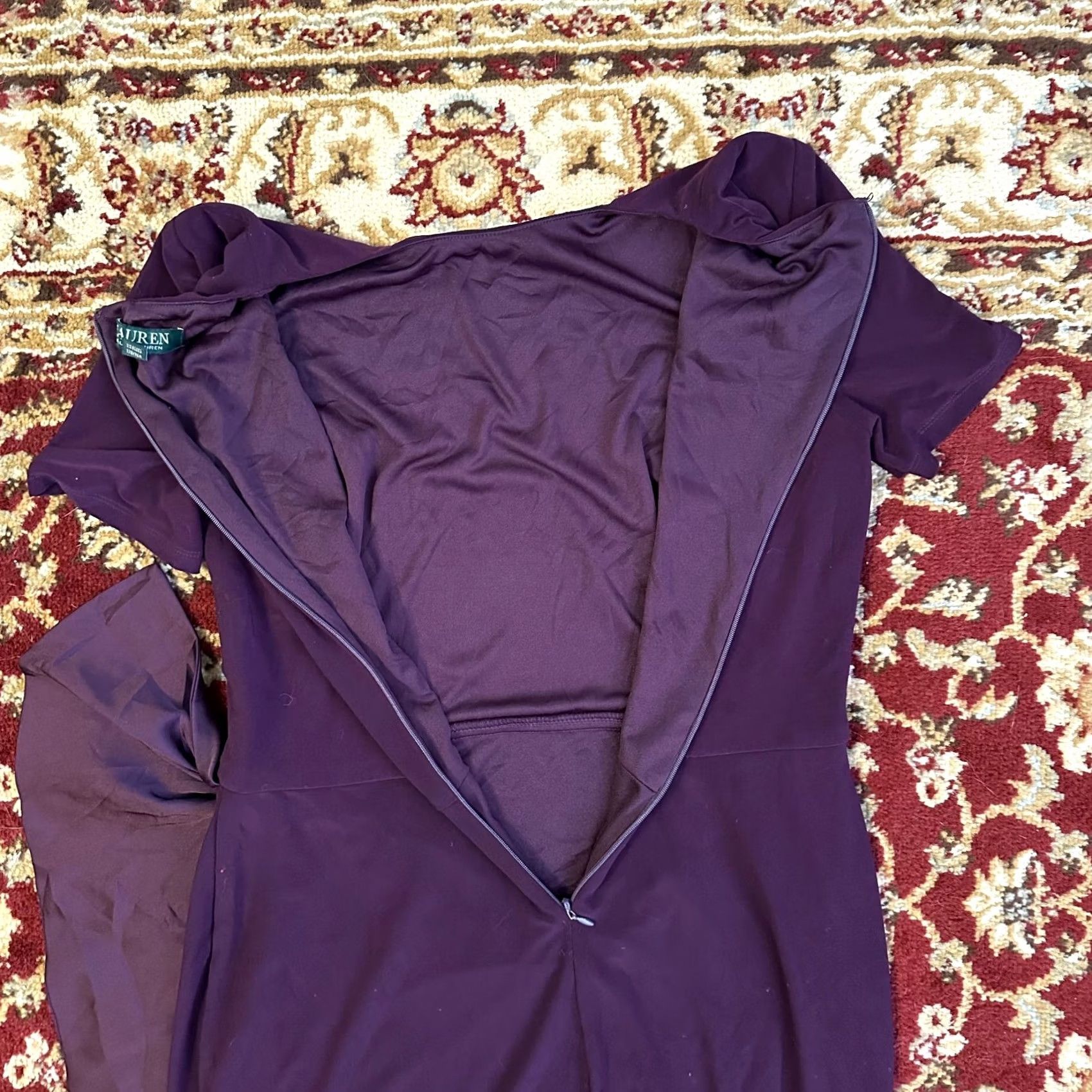 Ralph Lauren Lauren Ralph Lauren Dress Womens 8 Dark Purple Short Sleeve Polyester Size 30" / US 8 / IT 44 - 3 Thumbnail
