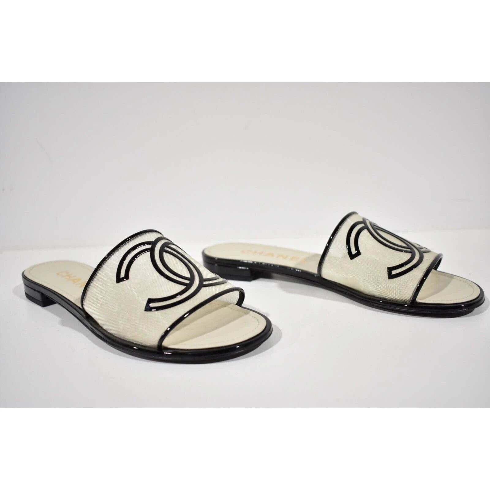 Chanel Chanel 21S Black Beige Mesh Patent CC Logo Slide Sandal Size US 7.5 / IT 37.5 - 4 Thumbnail