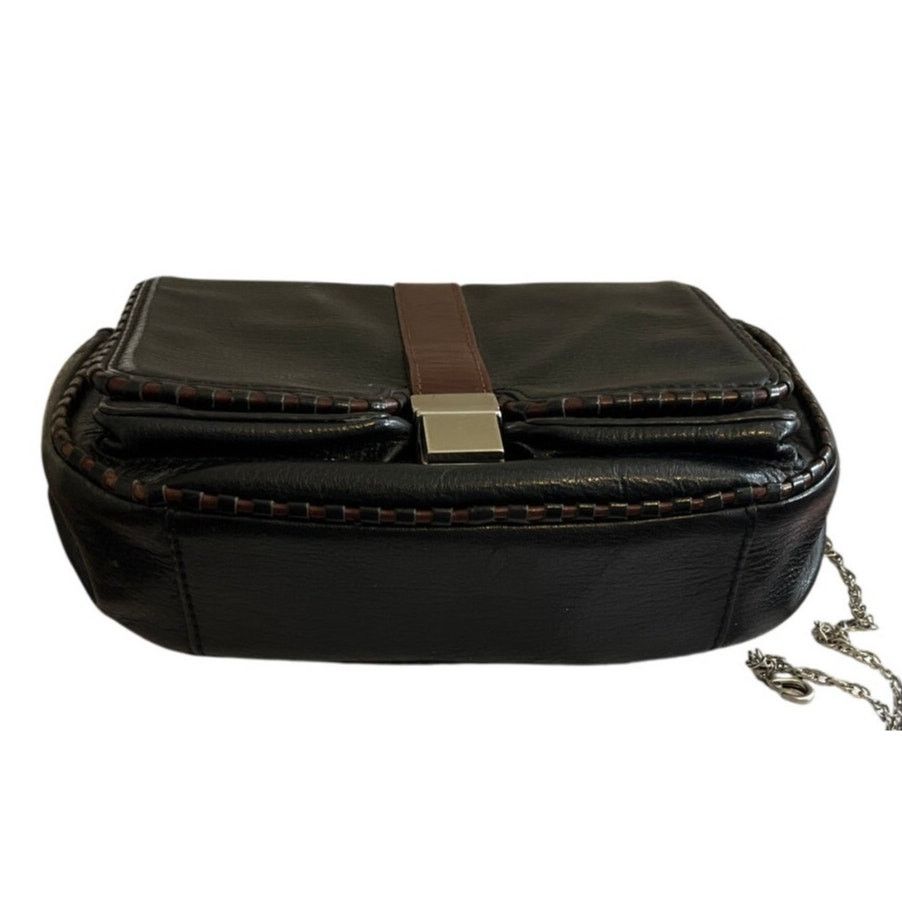 Vintage Botkier black leather crossbody bag brown trim Flap closure Size ONE SIZE - 8 Thumbnail