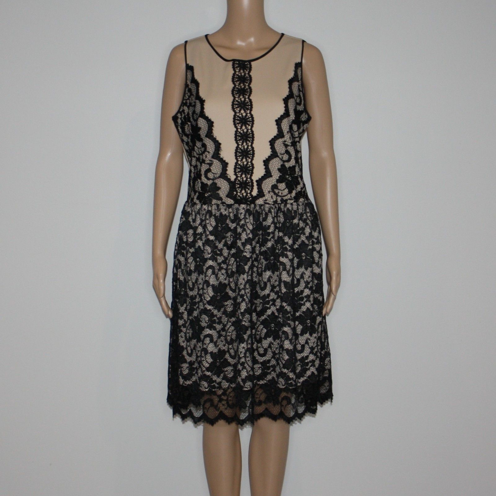 Other Wyatt Black Stretch Lace & Nude Silk Skirt Dress MSRP $260 Size L / US 10 / IT 46 - 3 Thumbnail