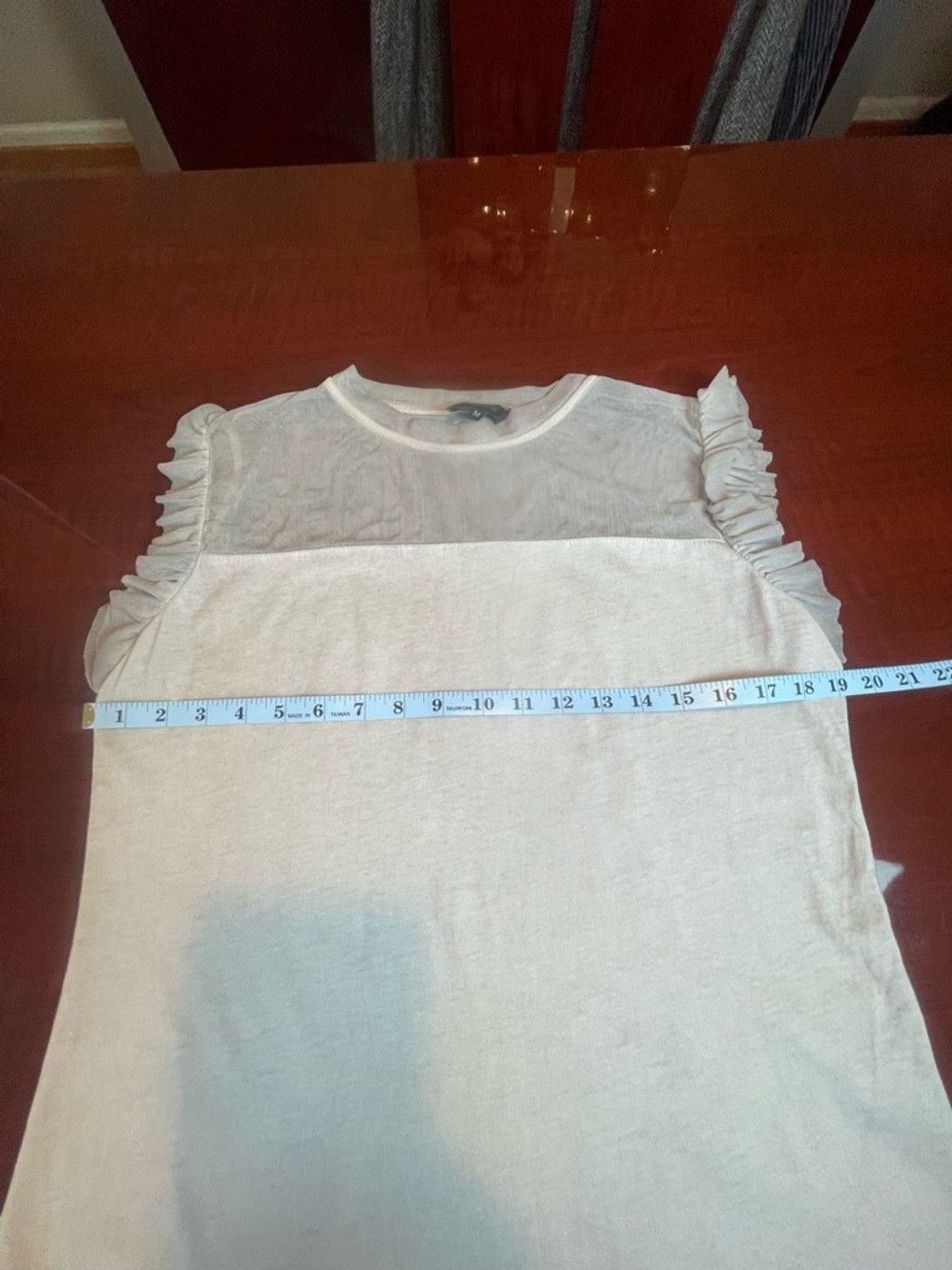 Other Trame Italy Grey Mesh Ruffle Sleeve Top Cotton Mixed Media M Size M / US 6-8 / IT 42-44 - 5 Thumbnail
