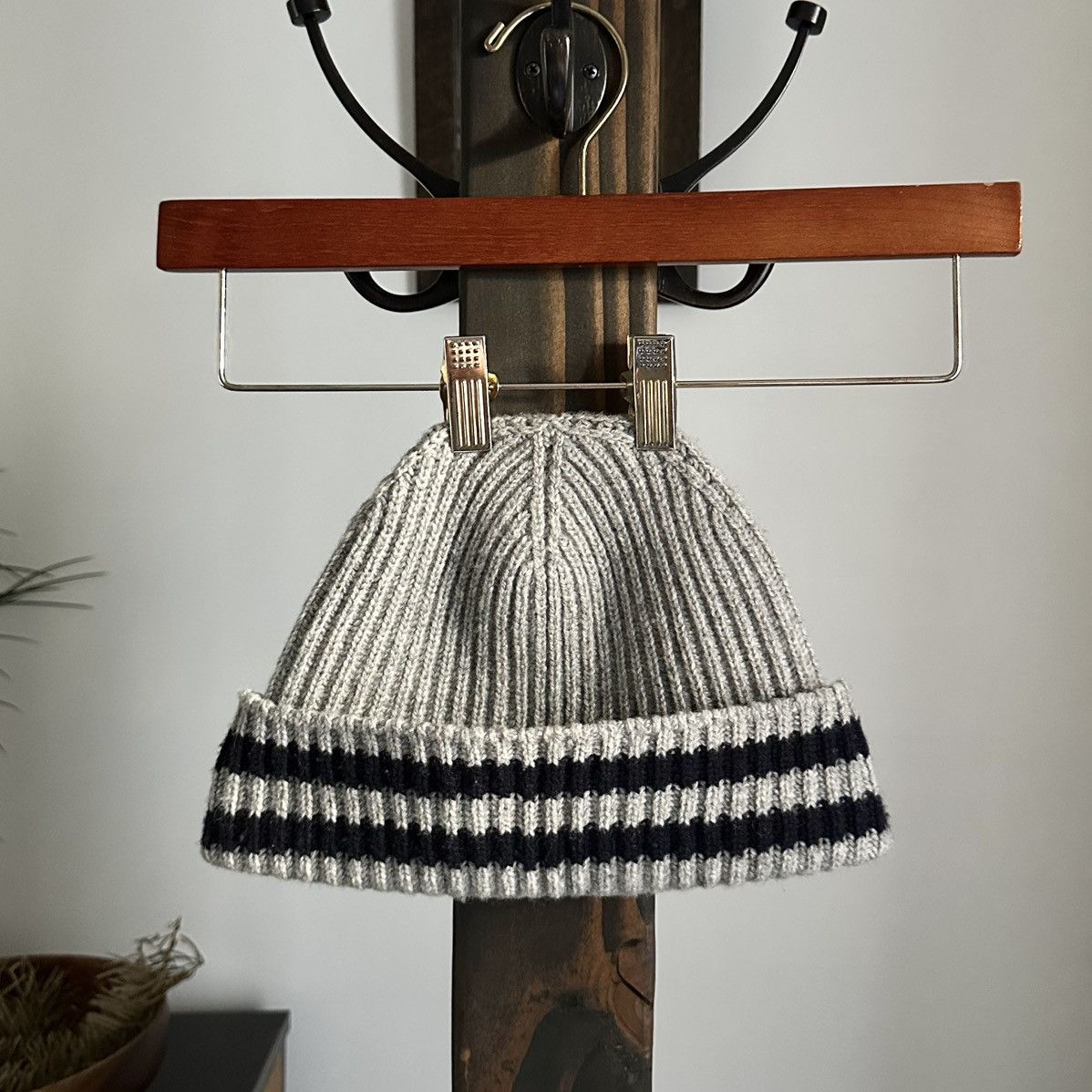 Mr P. 🌿Mr. P Lambswool Ribbed Beanie Gray w/ Navy Varsity Stripes🌿 Size ONE SIZE - 1 Thumbnail