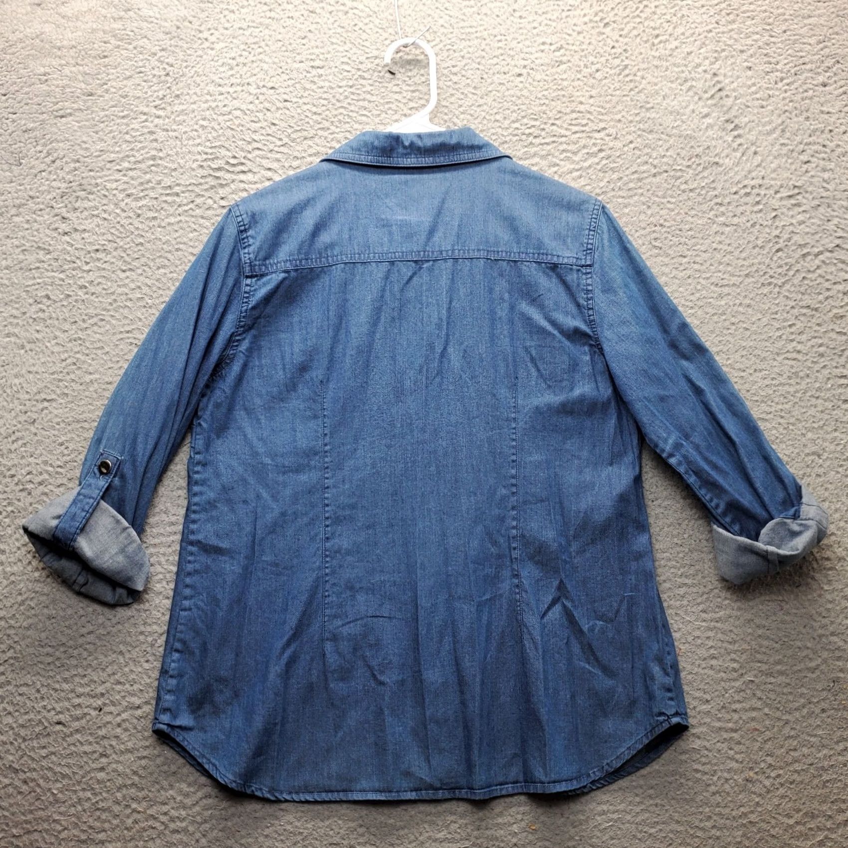 Charter Club Charter Club Western Shirt Womens Size 10P Blue Cotton Roll Tab Sleeve Snap Front Size L / US 10 / IT 46 - 2 Thumbnail