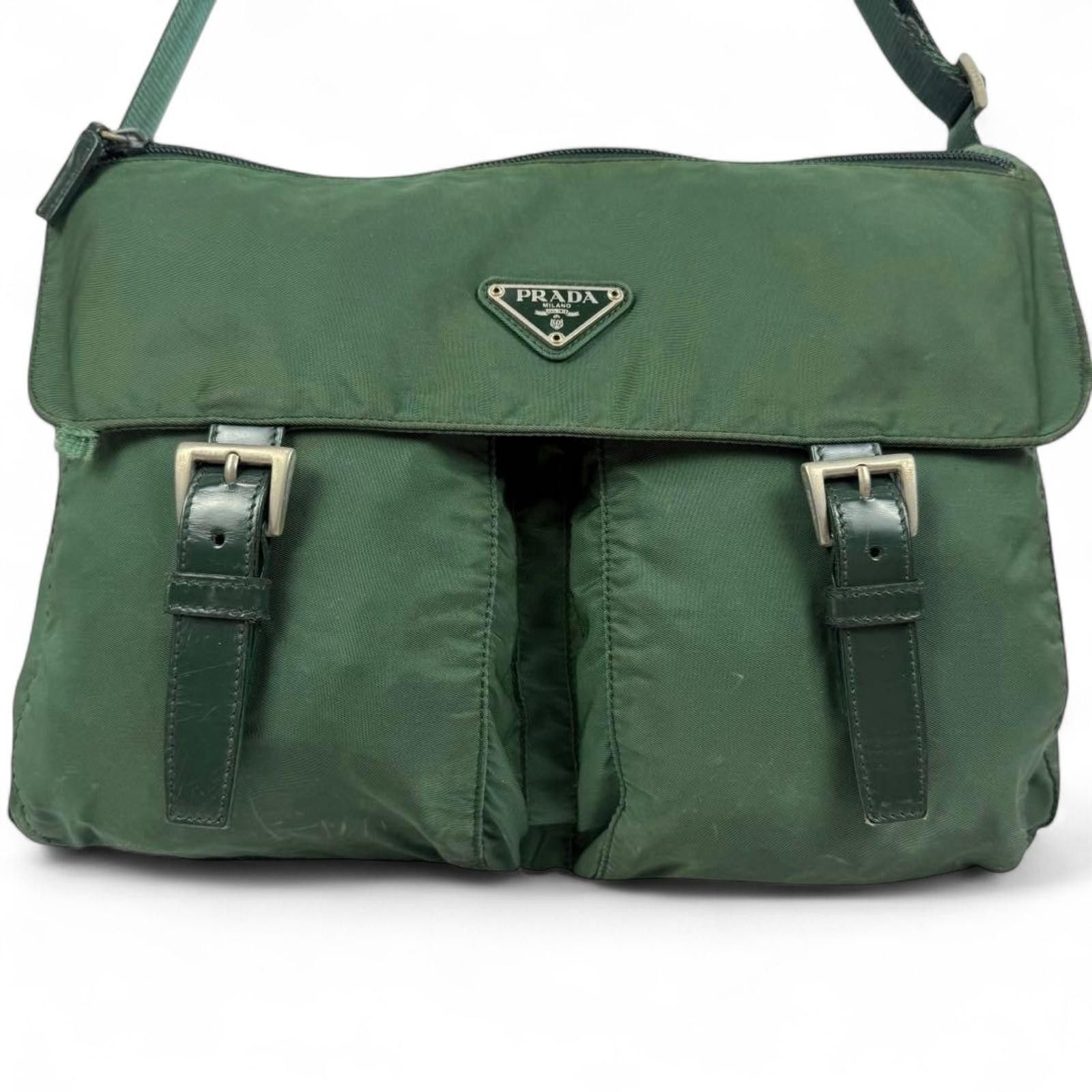 Prada Prada - Green Nylon Shoulder Bag Buckle Detail Size ONE SIZE - 3 Thumbnail