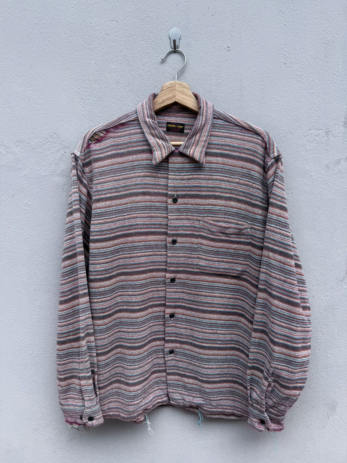 Vintage Distressed SUGAR CANE Stripes Flannel Rare Design