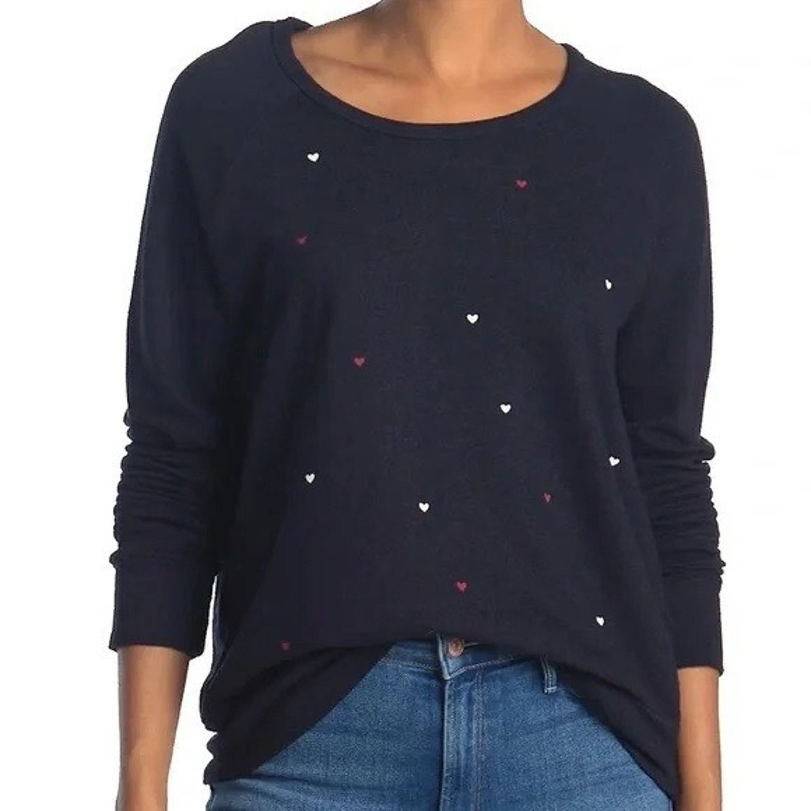 Sundry Sundry Heart Print Navy Blue Raglan Sweatshirt Sz 2 Size M / US 6-8 / IT 42-44 - 1 Thumbnail