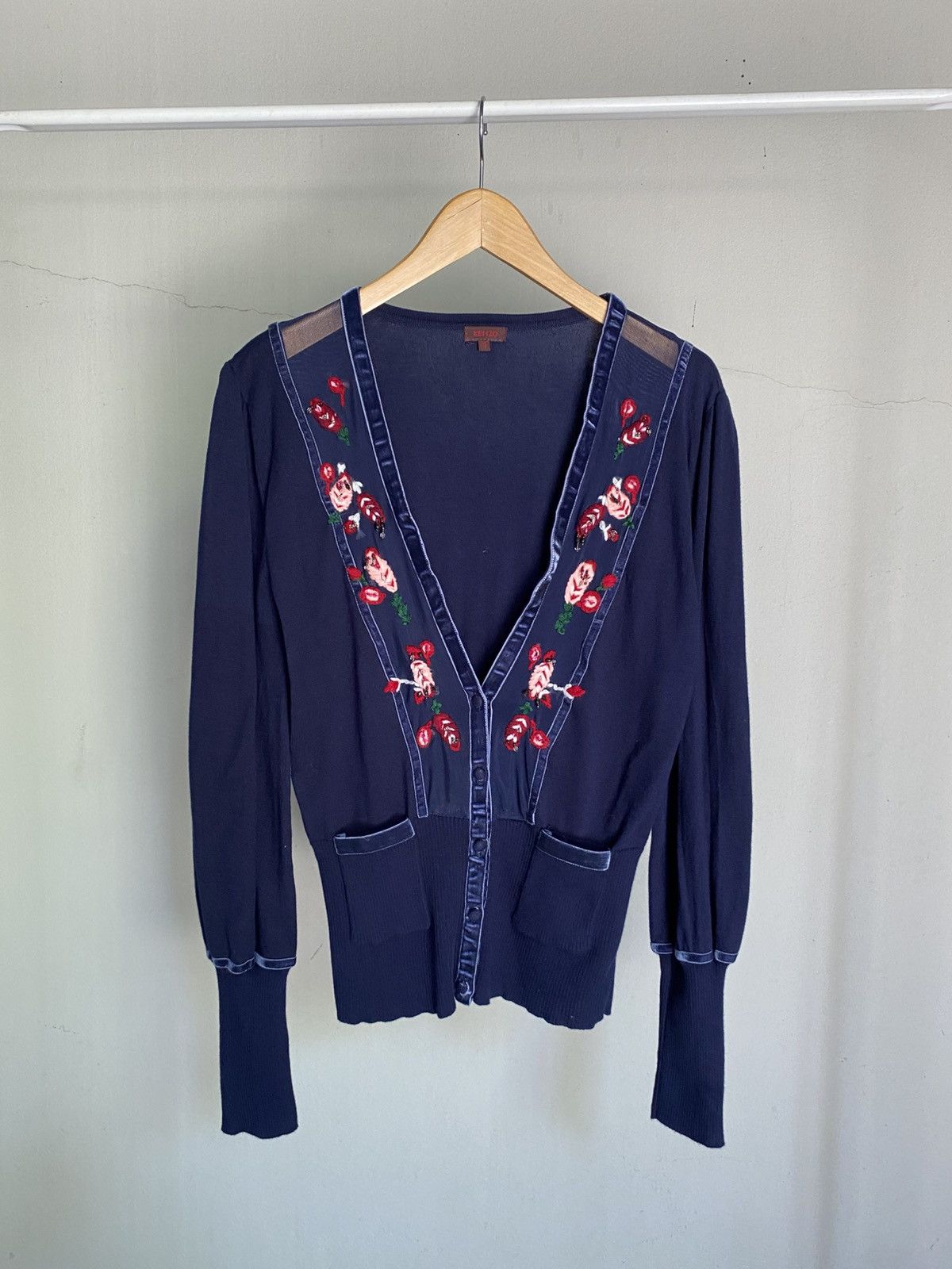 Kenzo KENZO Blue V-Neck Cardigan with Embroidered Trim. Size ONE SIZE - 15 Thumbnail