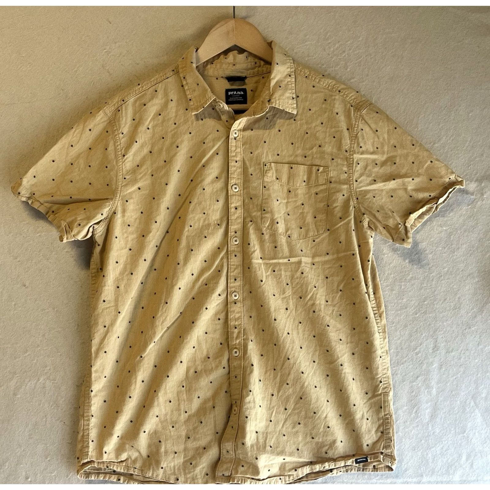 Prana prAna Shirt Mens Medium Yellow Short Sleeve Button-Up Casual Pattern Polka Dot Size US M / EU 48-50 / 2 - 2 Thumbnail