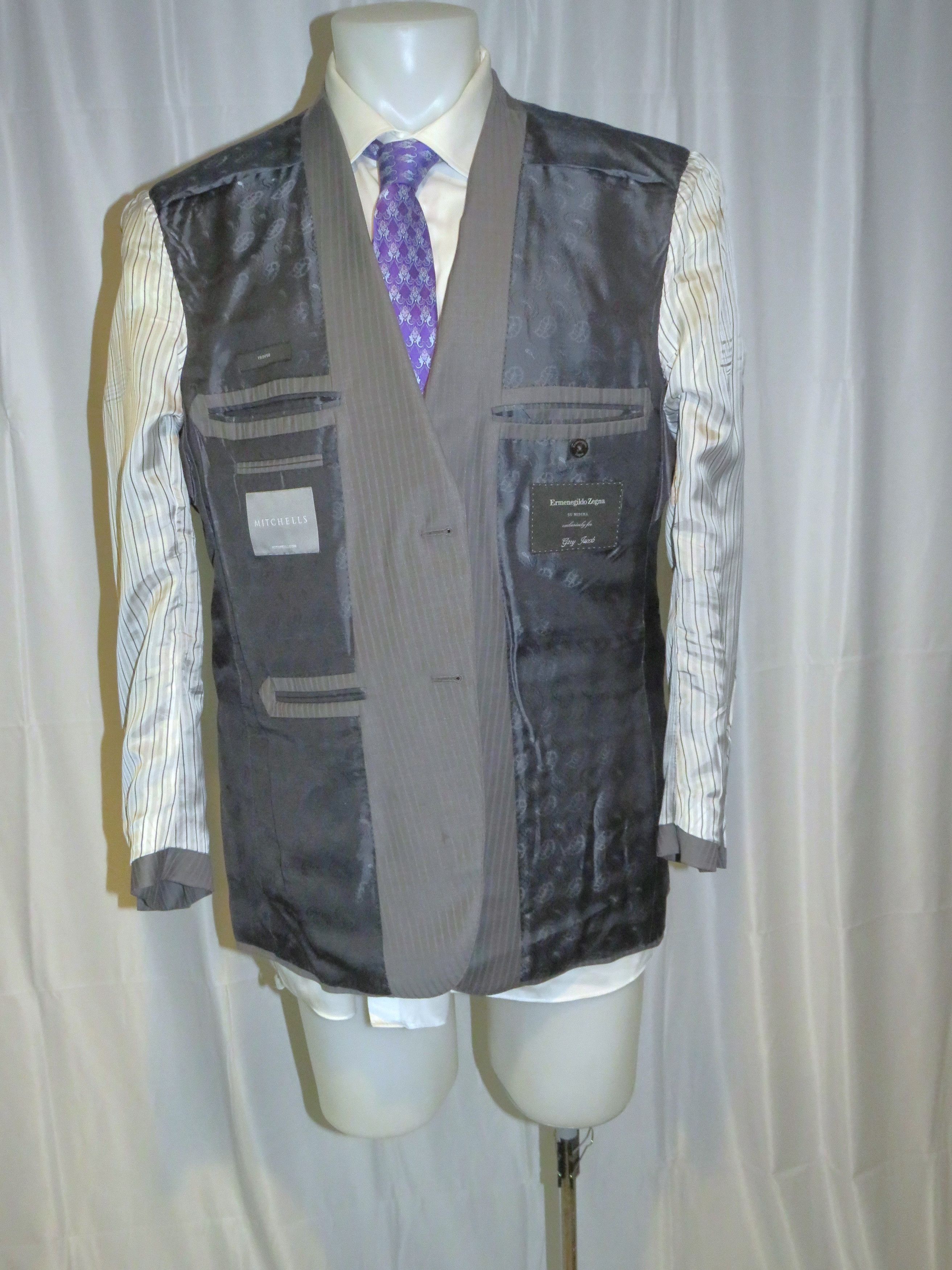 Ermenegildo Zegna Su Misura Trofeo Gray Stripe Current Two Button Suit 44R Size 44R - 14 Thumbnail