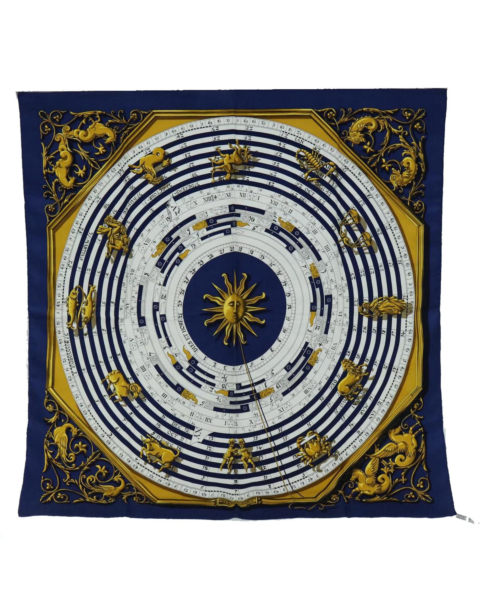image of Hermes Blue Silk Scarf With Carre 90 Dies Et Hore Design, Women's