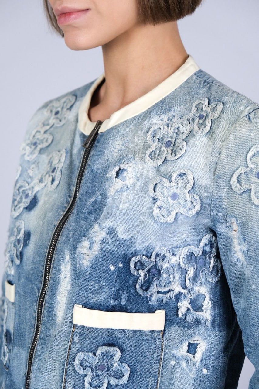 Dsquared2 Dsquared2 Vintage Denim Flower Applique Cropped Zip Jacket Size M / US 6-8 / IT 42-44 - 2 Thumbnail