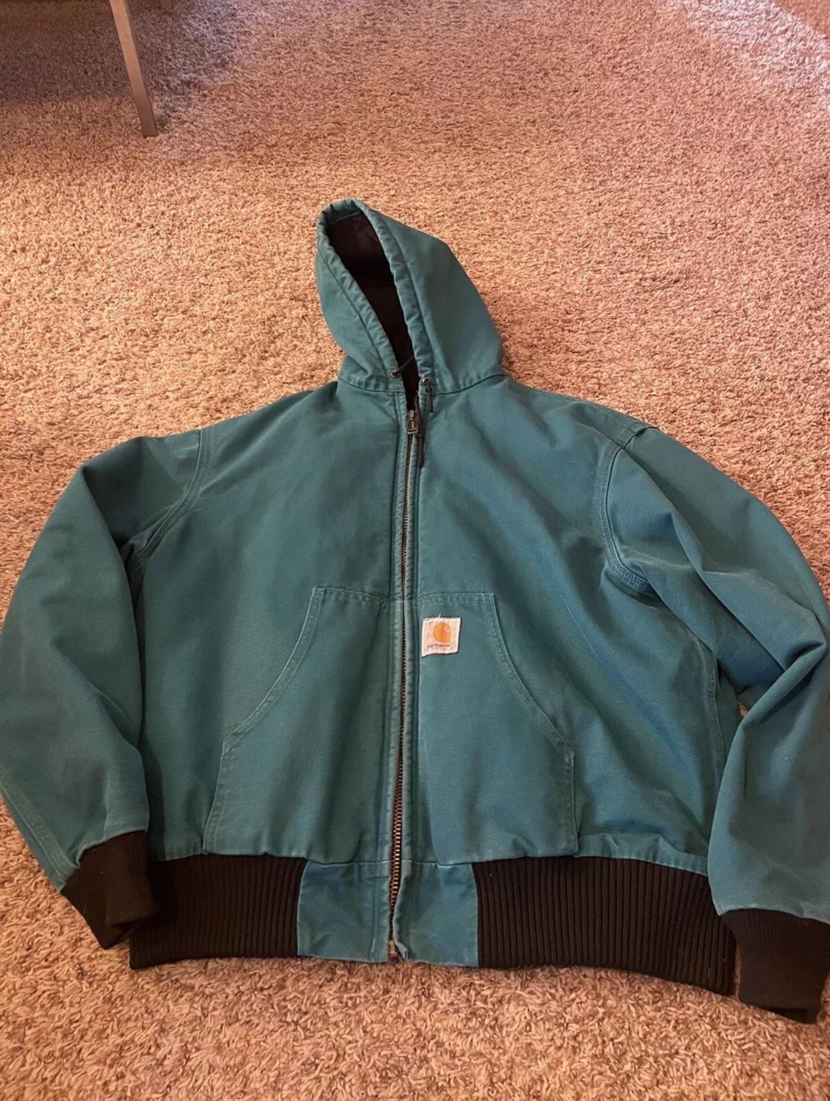 Image of Vintage Teal/turquoise Carhartt Hooded Jacket in Turqouise, Men's (Size XL)