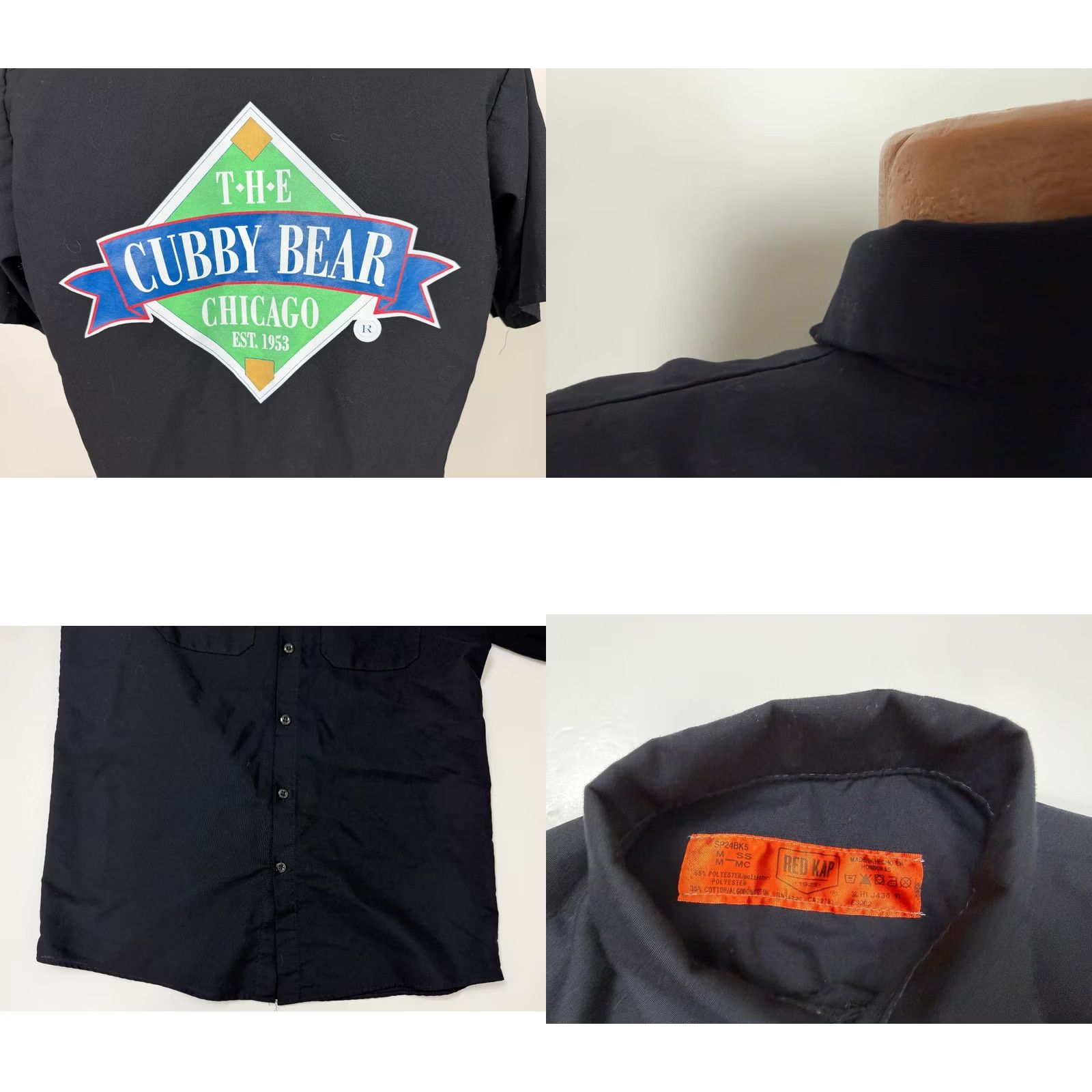Red Kap VINTAGE Cubby Bear Chicago Shirt Red Kap Men M Black Cotton Polyester Button-Up Short Sleeve Geo: Outdoor Sports Pockets 90s Mens Size US M / EU 48-50 / 2 - 8 Thumbnail