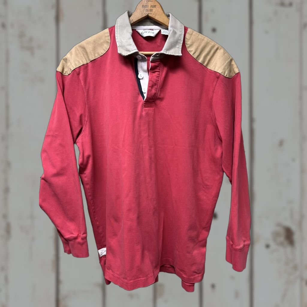 Orvis VINTAGE Orvis Long Sleeve Polo Shirt Rugby L Men’s Red 1990s Cotton Shirt Mens Size US L / EU 52-54 / 3 - 1 Thumbnail