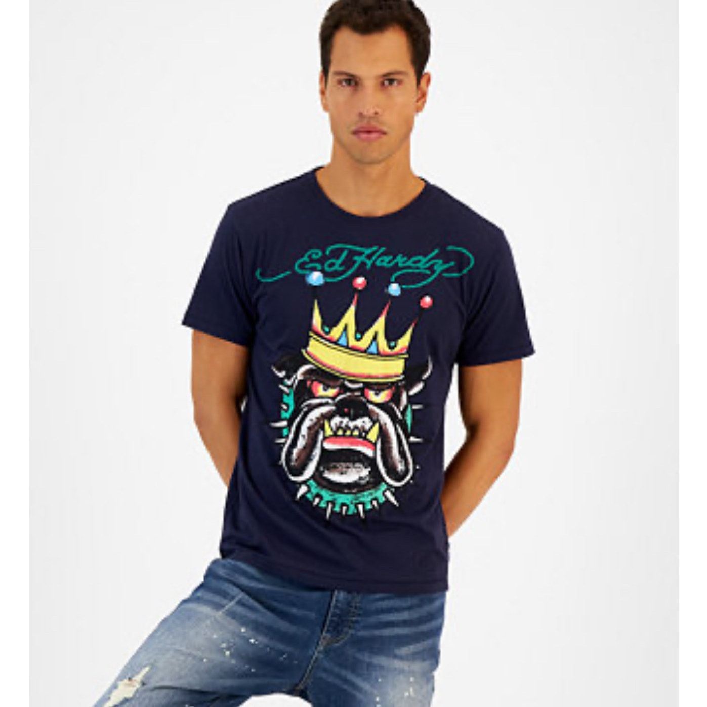 Ed Hardy ED HARDY BULLDOG NAVY BLUE T-SHIRT Mens SIZE L Size US L / EU 52-54 / 3 - 1 Thumbnail